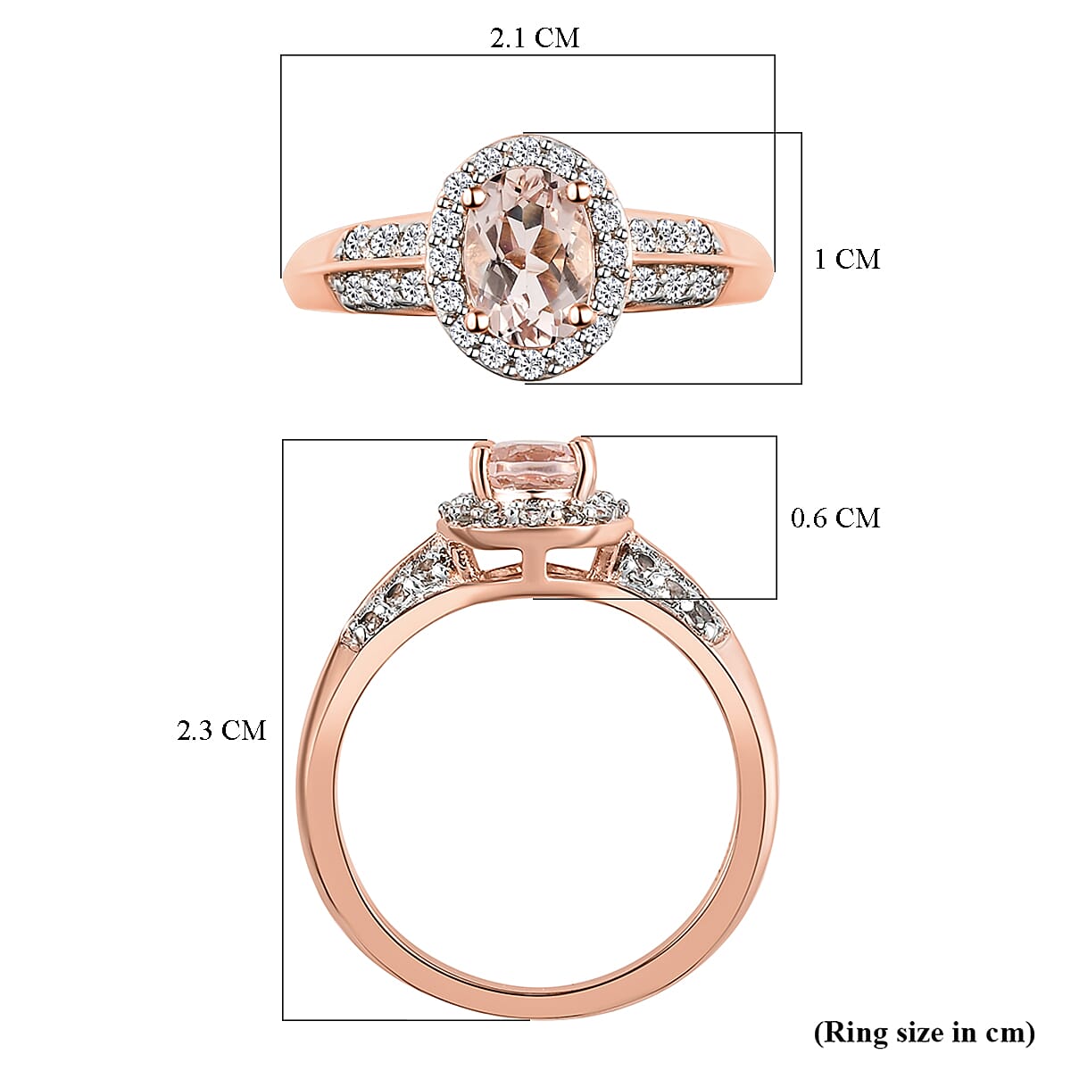 Morganite, Natural Cambodian Zircon and Coffee Zircon Ring in Vermeil Rose Gold Overlay Sterling Silver 1.19 Ct.