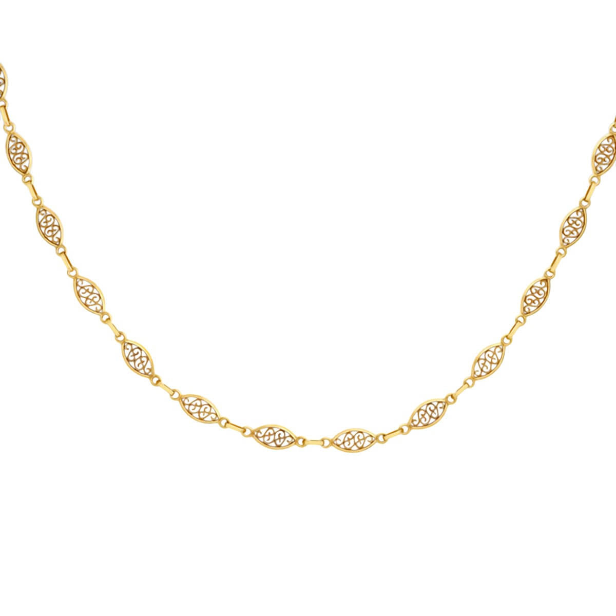 9K Yellow Gold Filigree Oval Link Chain 18 Inch