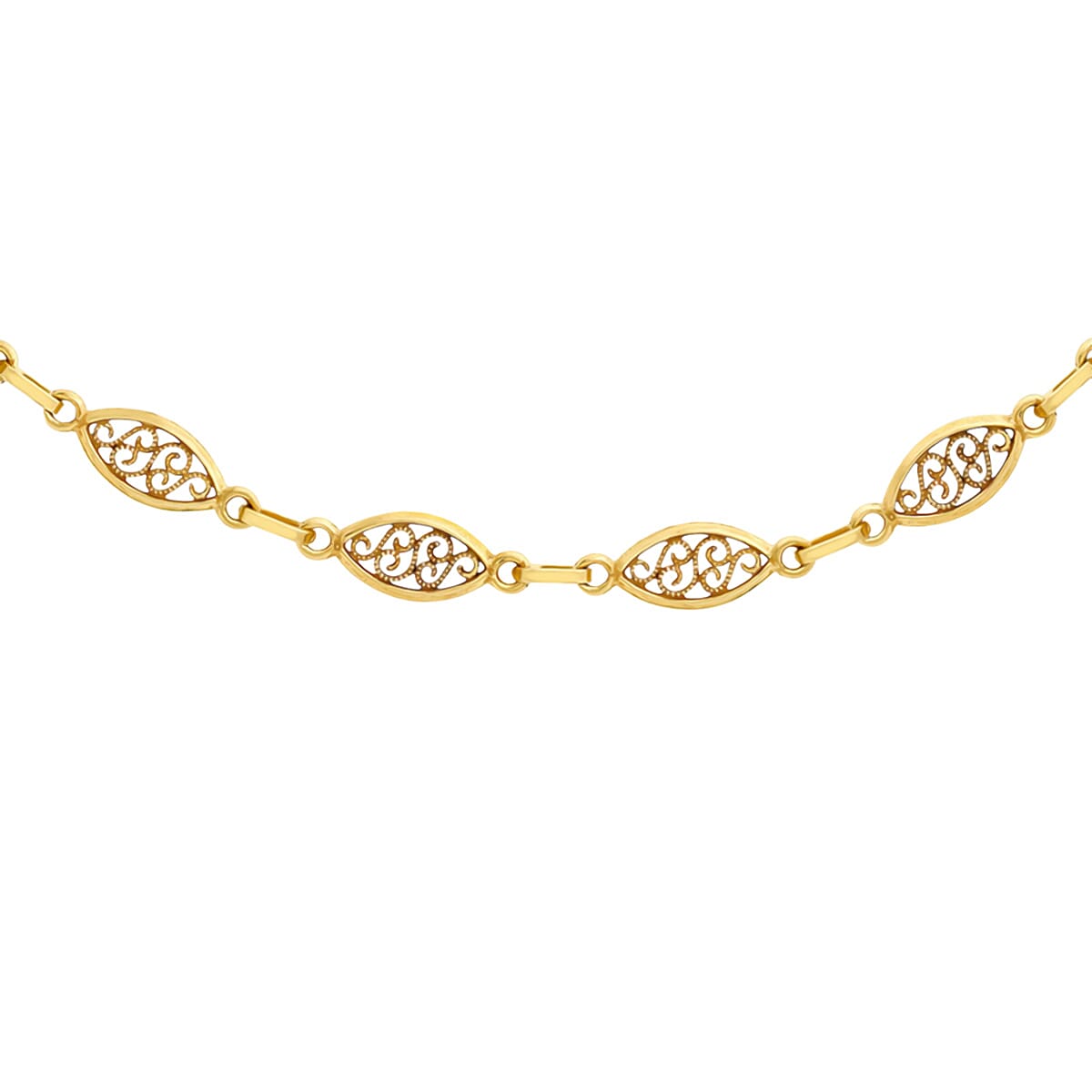 9K Yellow Gold Filigree Oval Link Chain 18 Inch