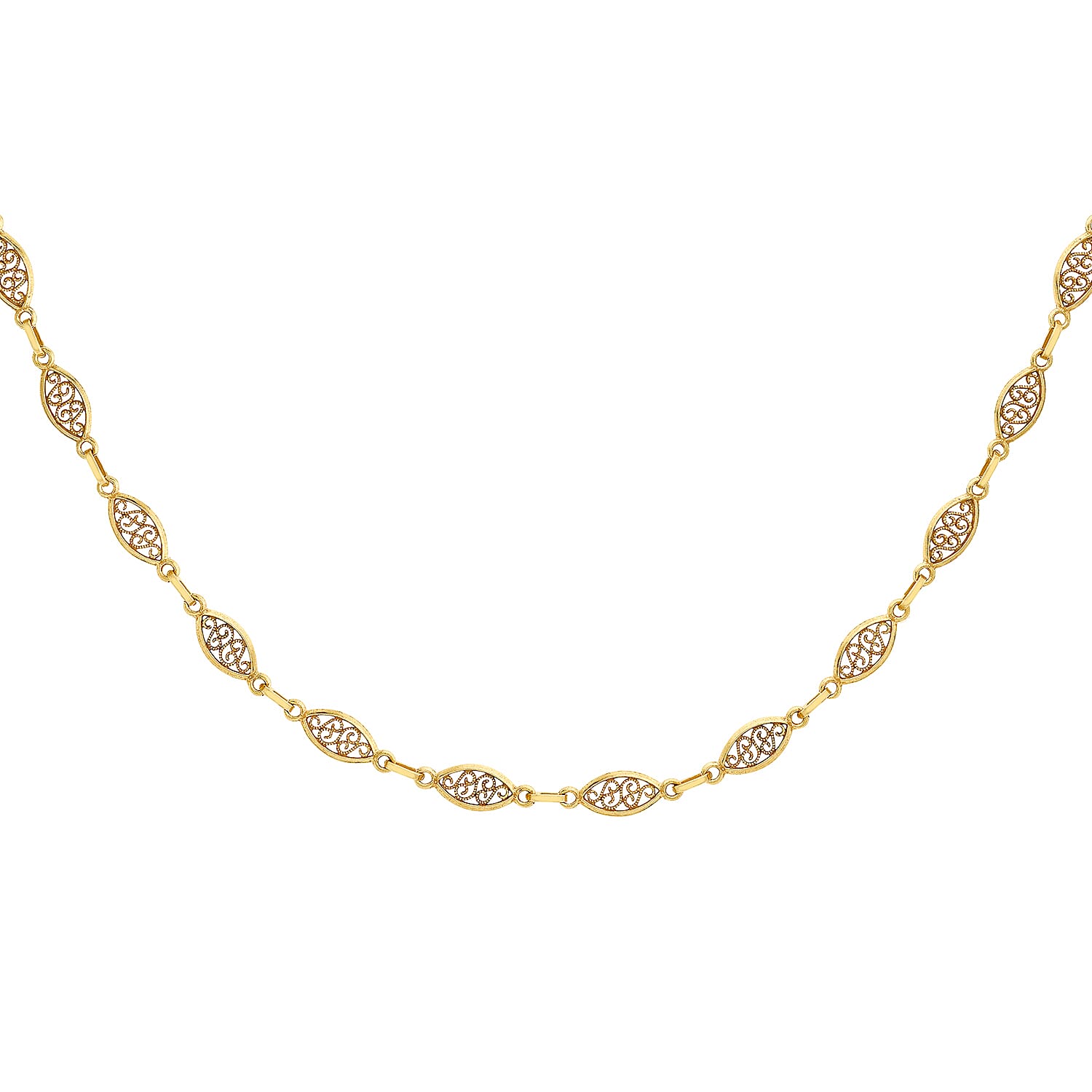 9K Yellow Gold Filigree Oval Link Chain 18 Inch