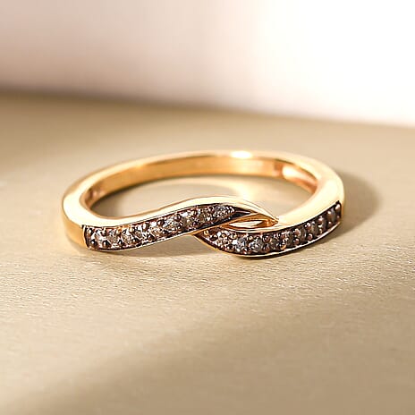 Champagne Diamond Ring in 18K Vermeil Yellow Gold Plated Sterling Silver 0.11 Ct.