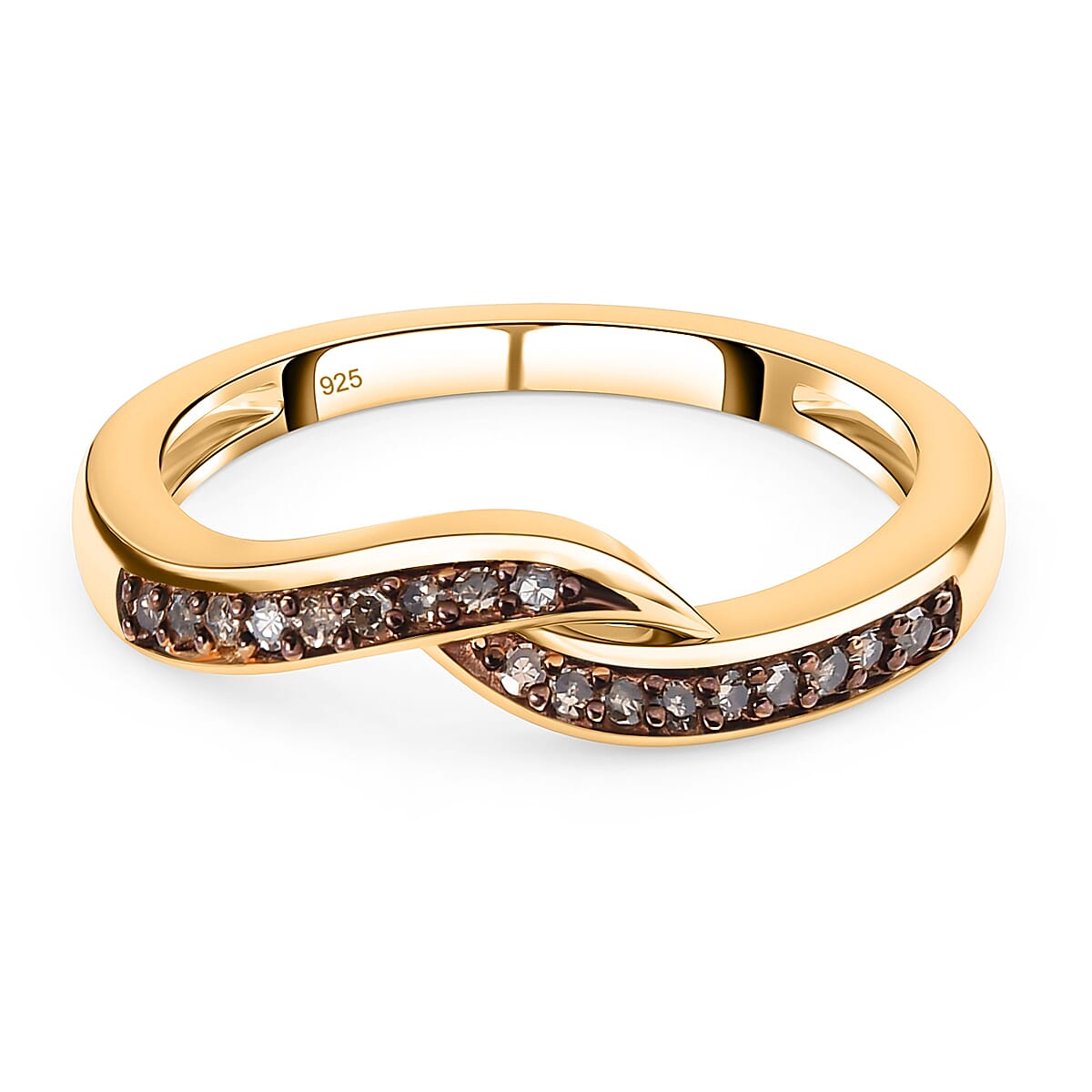 Champagne Diamond Ring in 18K Vermeil Yellow Gold Plated Sterling Silver 0.11 Ct.