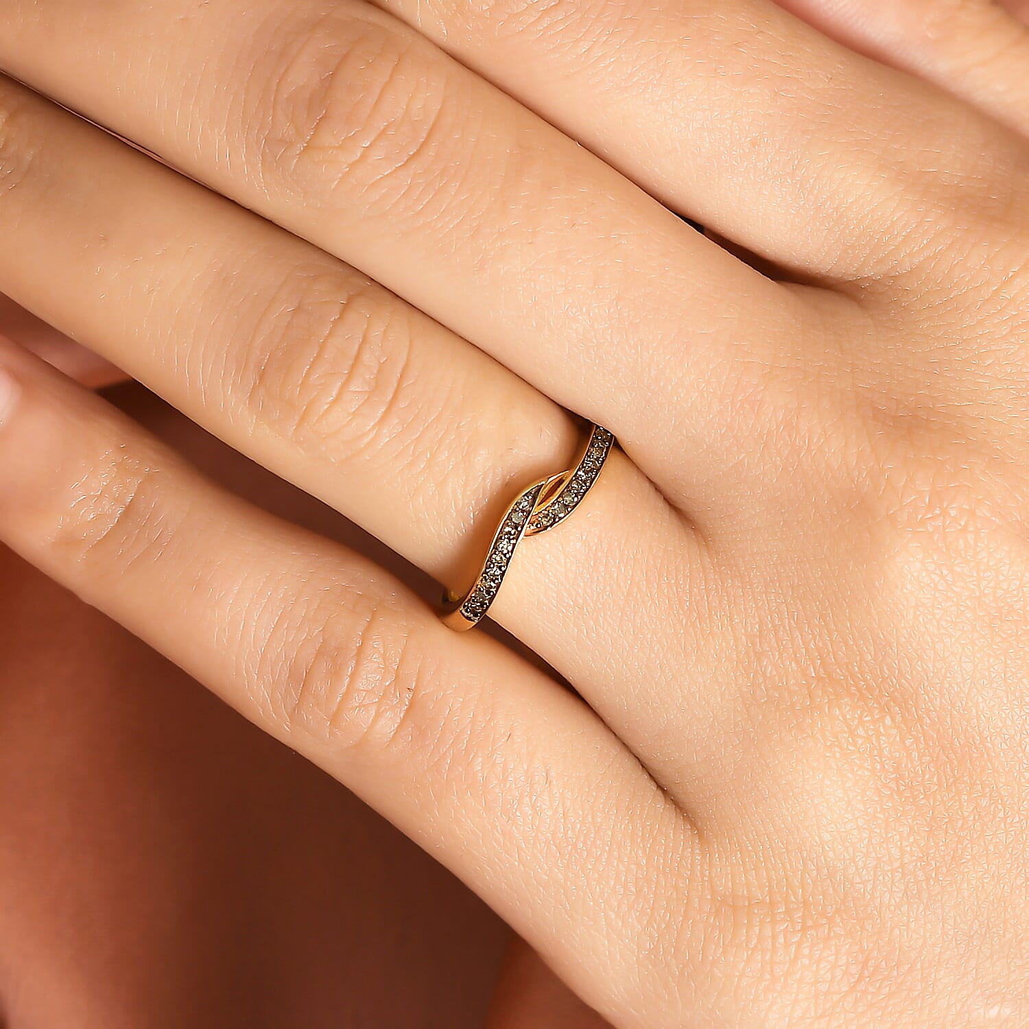 Champagne Diamond Ring in 18K Vermeil Yellow Gold Plated Sterling Silver 0.11 Ct.