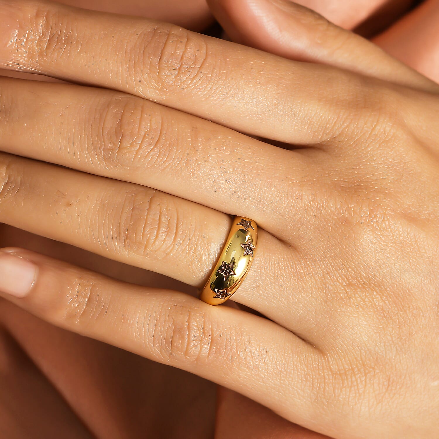 Champagne Diamond Star Dome Ring in 18K Yellow Gold Vermeil Plated Sterling Silver 0.070 Ct.