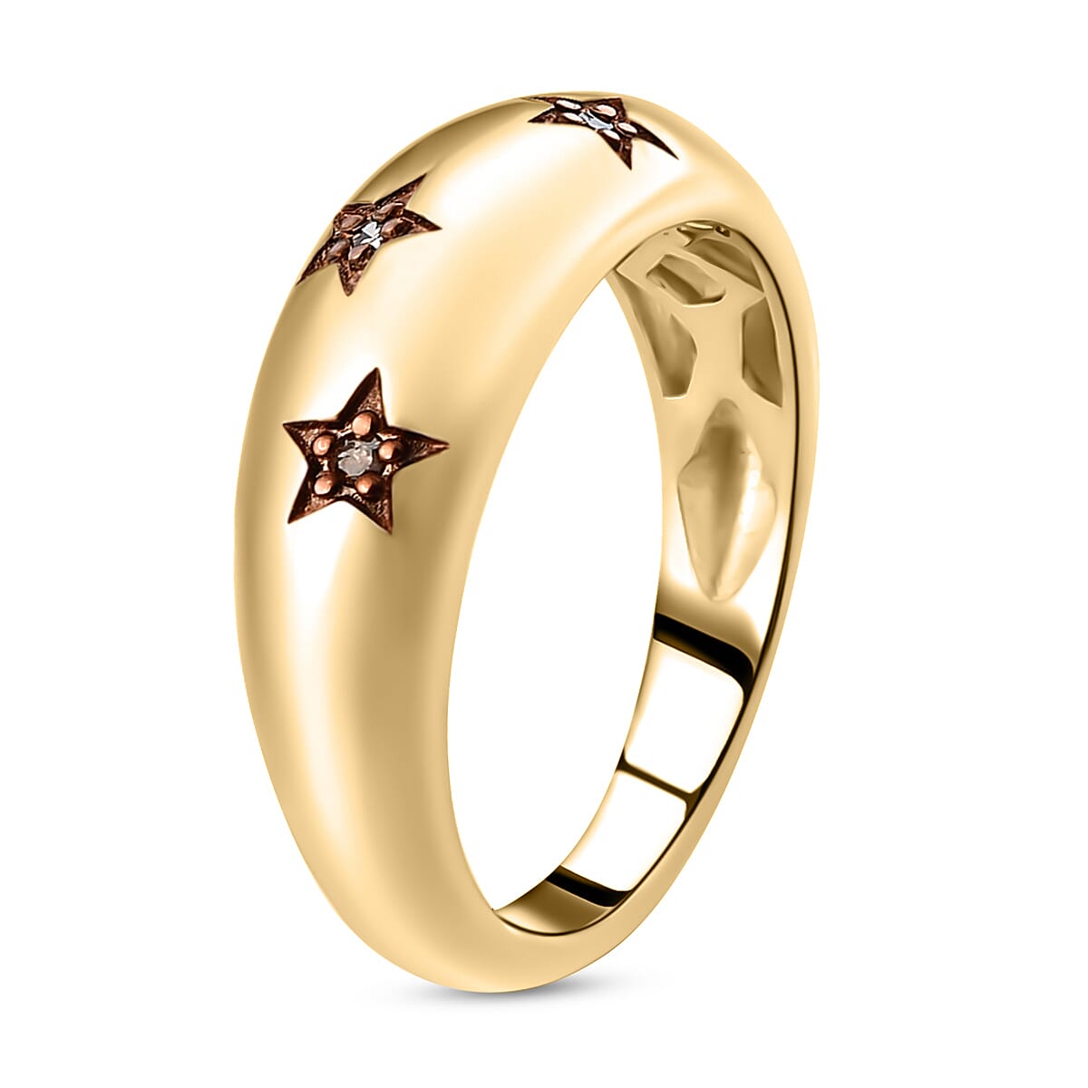 Champagne Diamond Star Dome Ring in 18K Yellow Gold Vermeil Plated Sterling Silver 0.070 Ct.