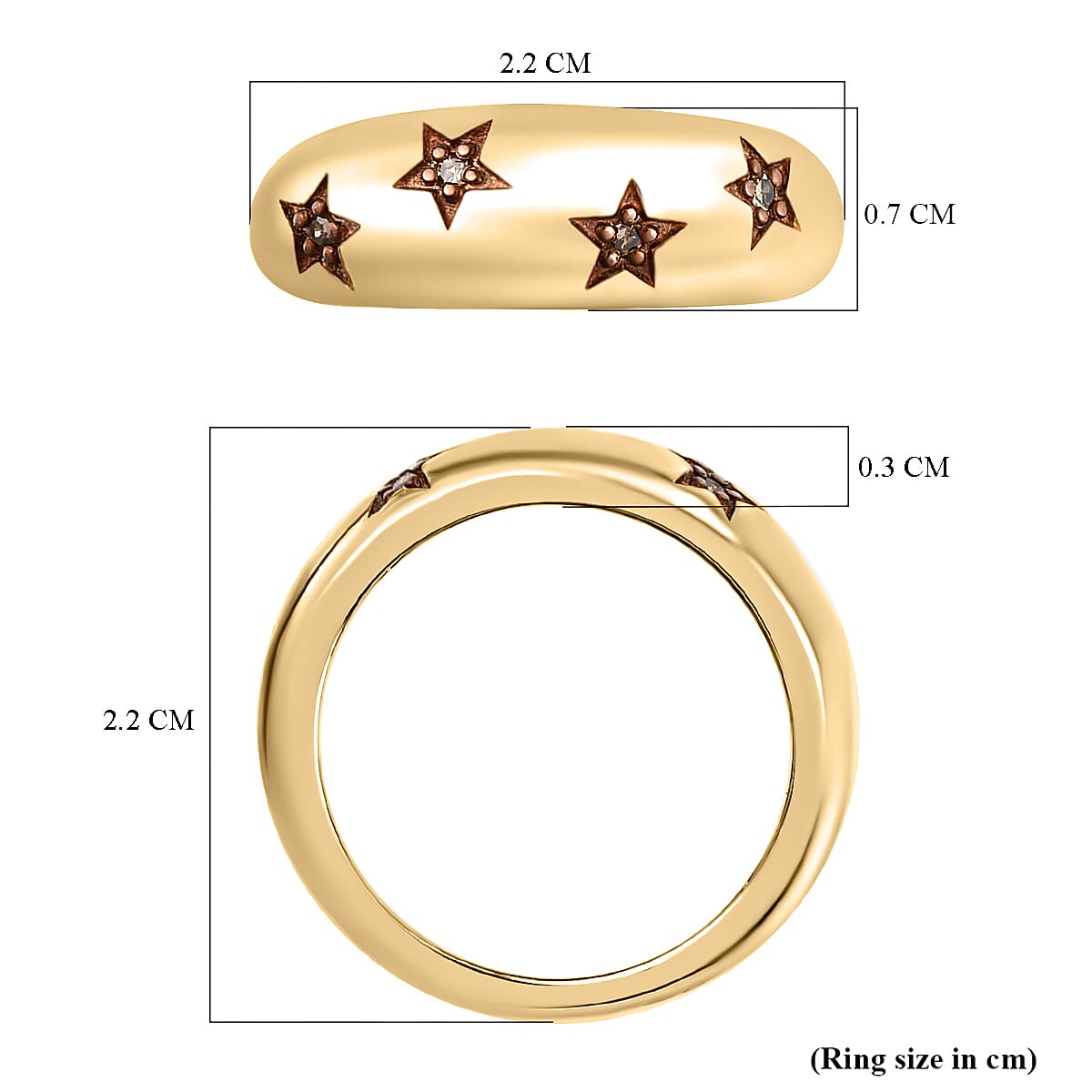 Champagne Diamond Star Dome Ring in 18K Yellow Gold Vermeil Plated Sterling Silver 0.070 Ct.