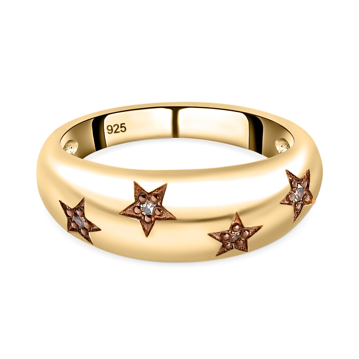 Champagne Diamond Star Dome Ring in 18K Yellow Gold Vermeil Plated Sterling Silver 0.070 Ct.