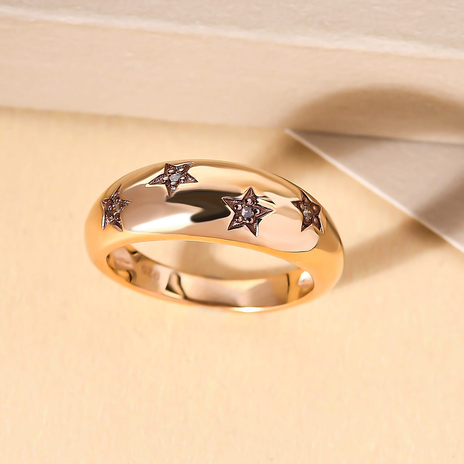 Champagne Diamond Star Dome Ring in 18K Yellow Gold Vermeil Plated Sterling Silver 0.070 Ct.