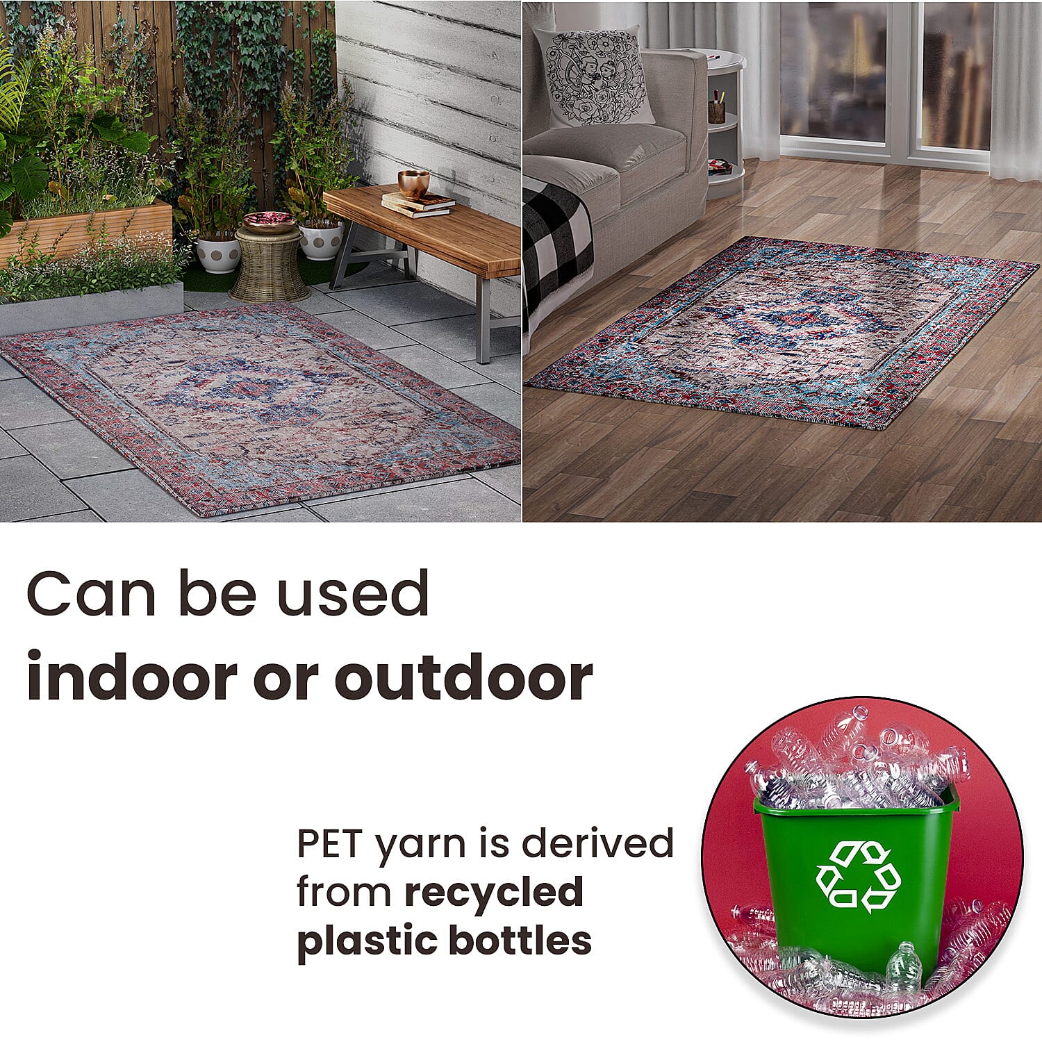 Digital Printed Rug 1000 GSM (Size 150x90 Cm) - Turquoise & Multi