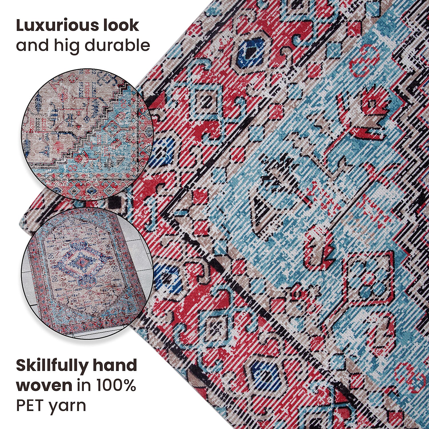 Digital Printed Rug 1000 GSM (Size 150x90 Cm) - Turquoise & Multi