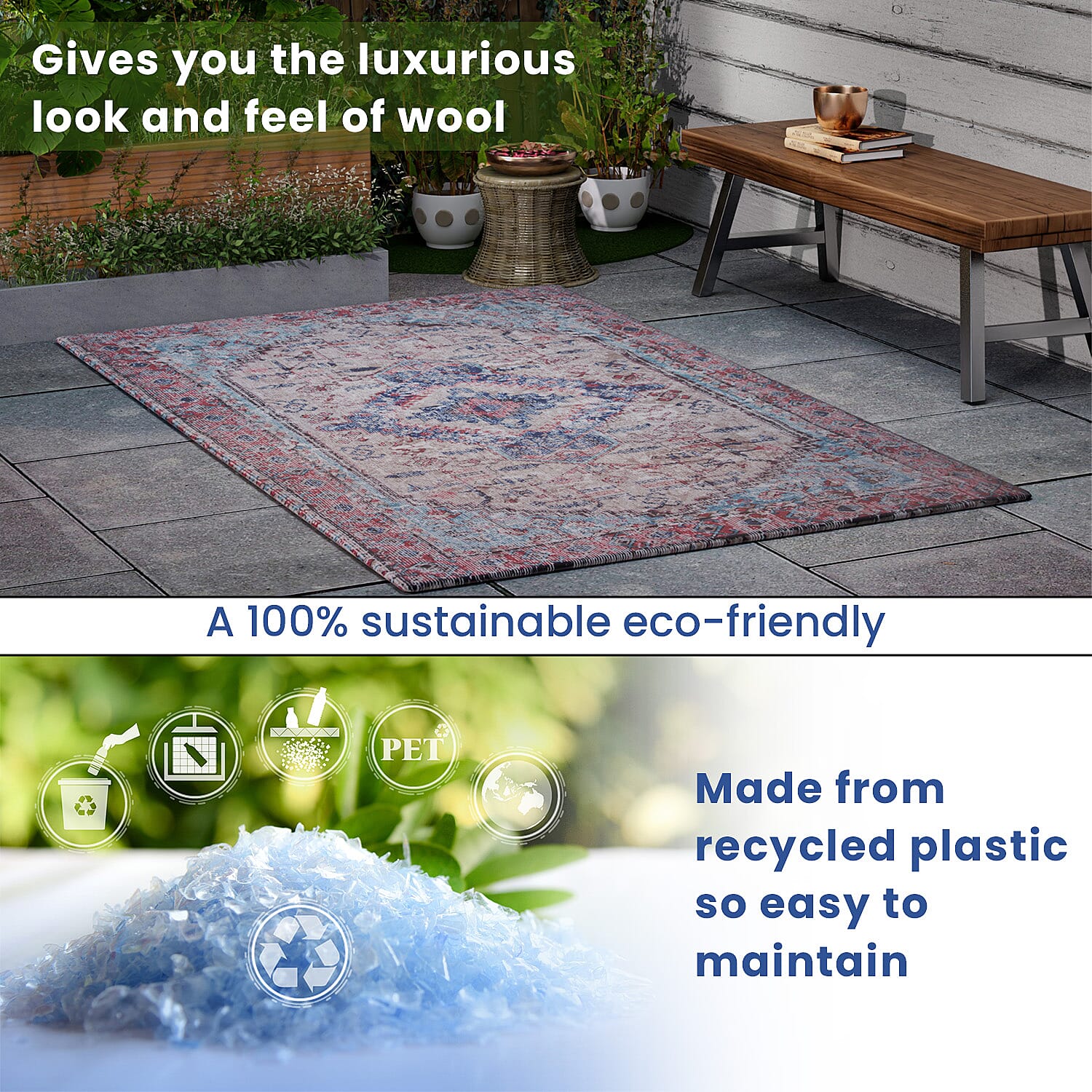 Digital Printed Rug 1000 GSM (Size 150x90 Cm) - Turquoise & Multi