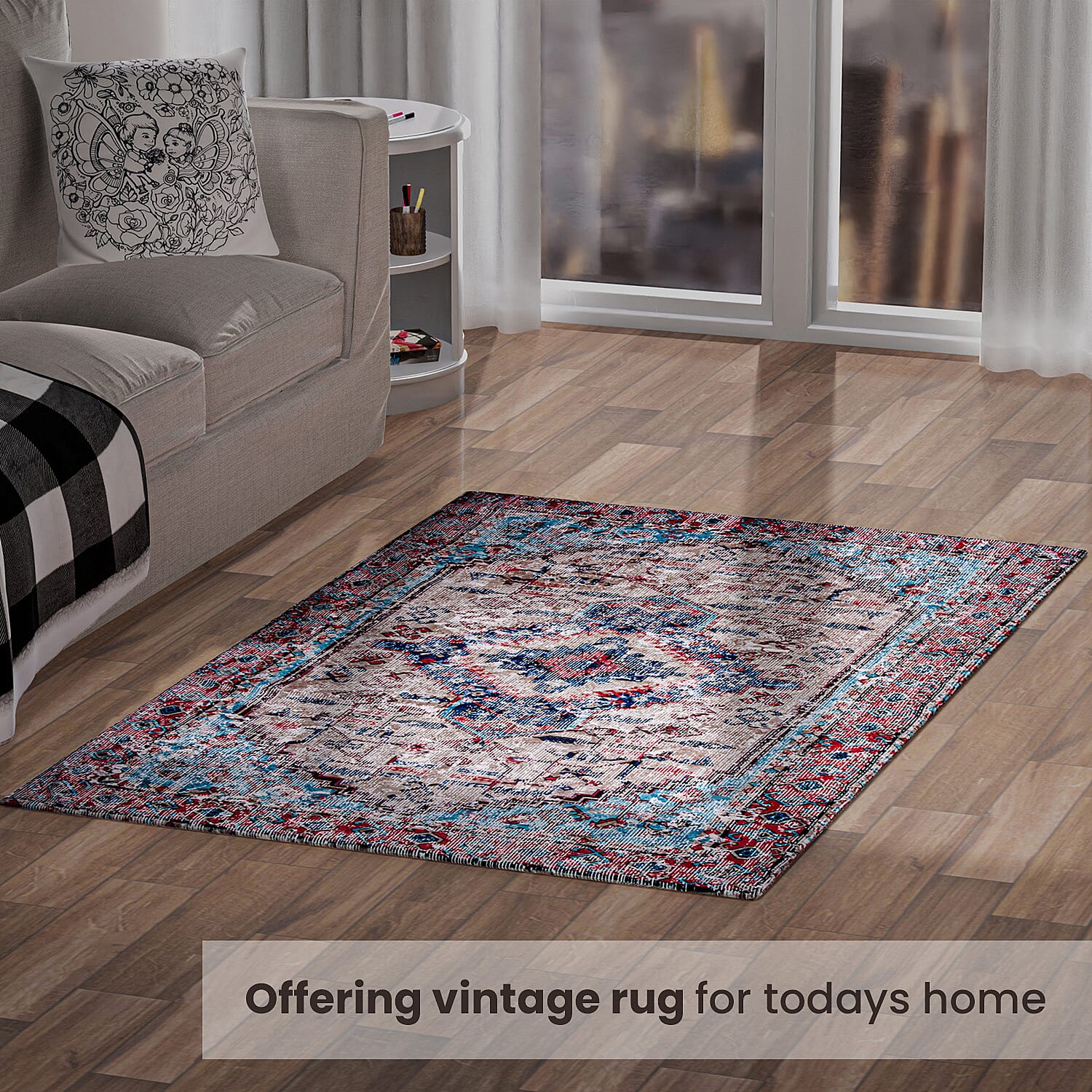 Digital Printed Rug 1000 GSM (Size 150x90 Cm) - Turquoise & Multi