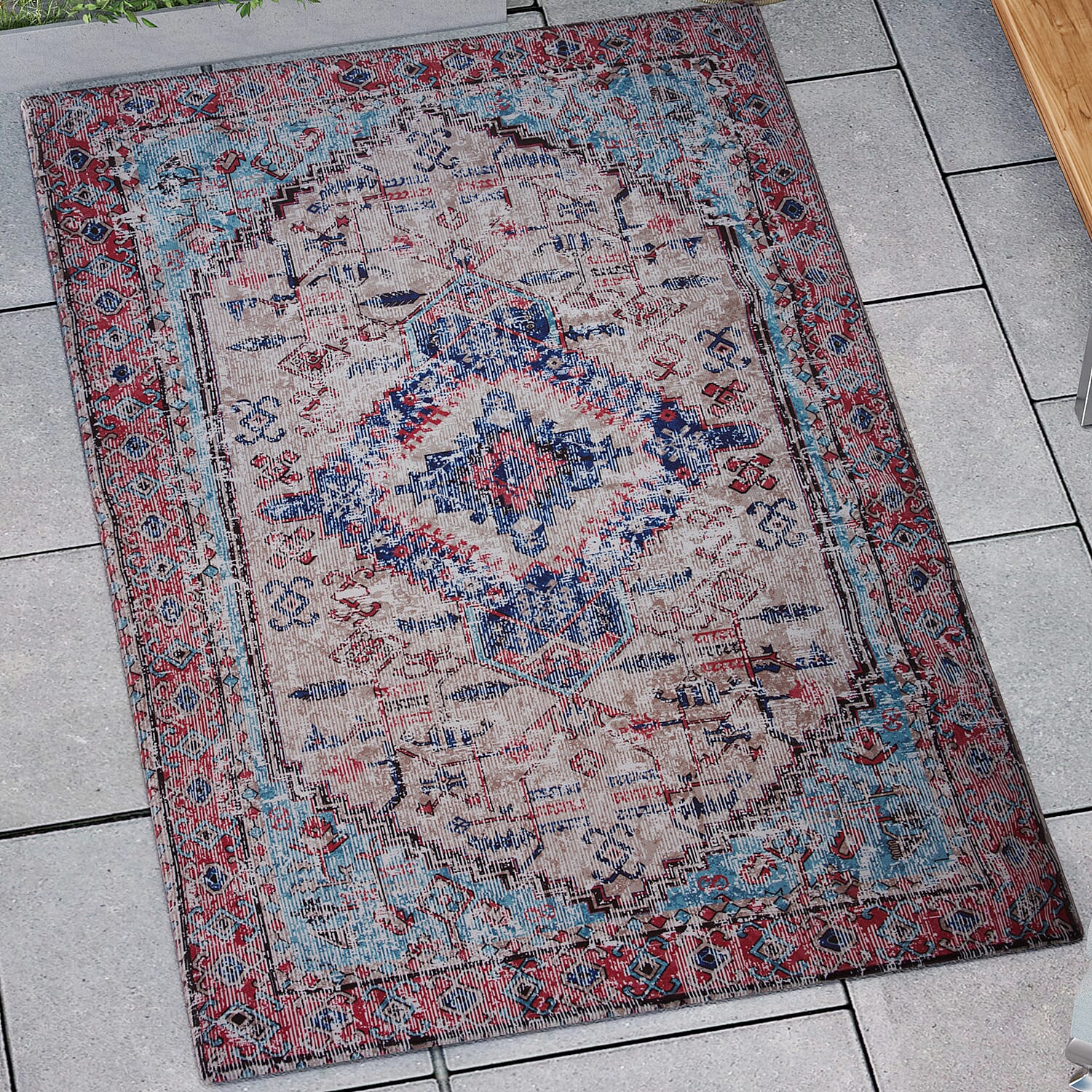 Digital Printed Rug 1000 GSM (Size 150x90 Cm) - Turquoise & Multi
