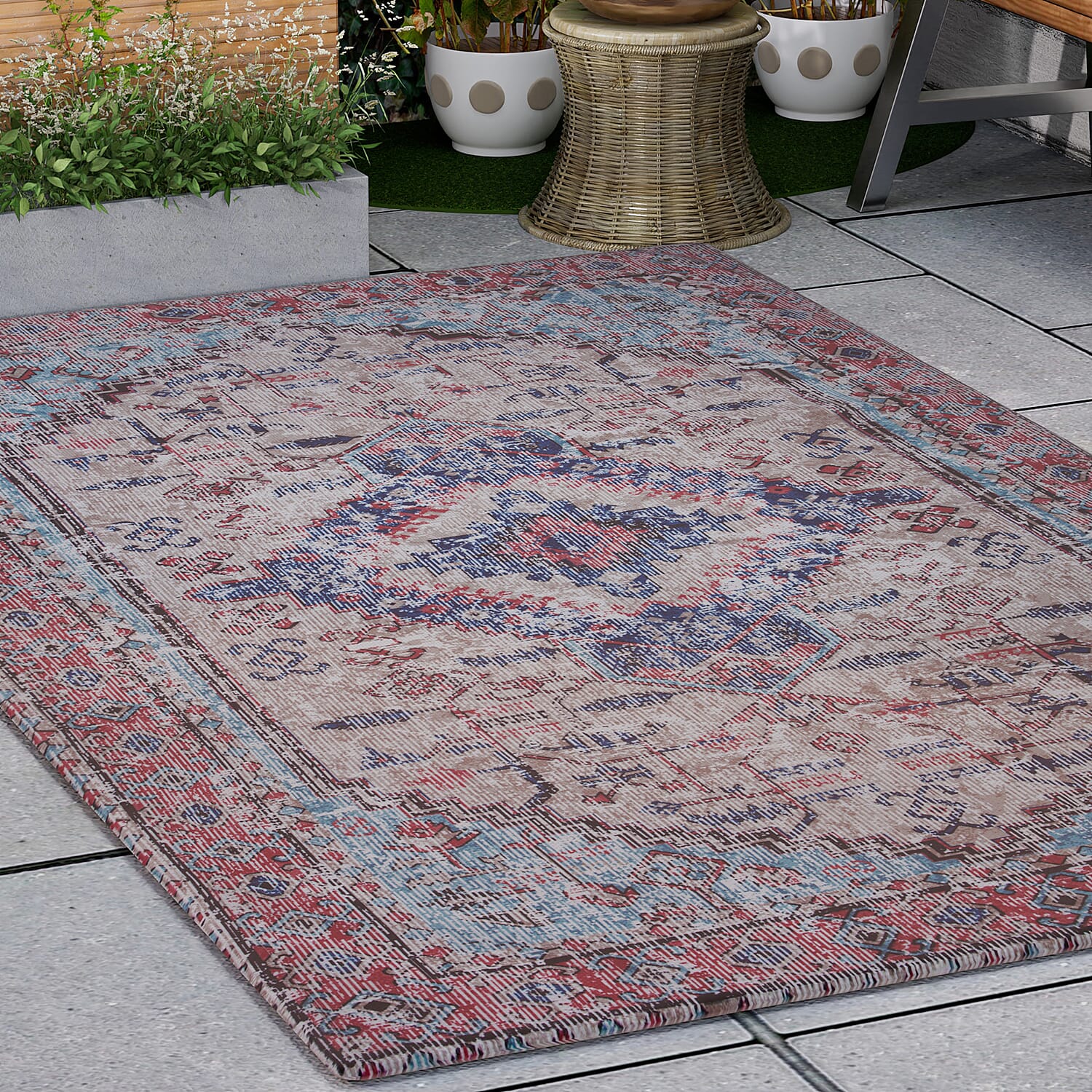 Digital Printed Rug 1000 GSM (Size 150x90 Cm) - Turquoise & Multi