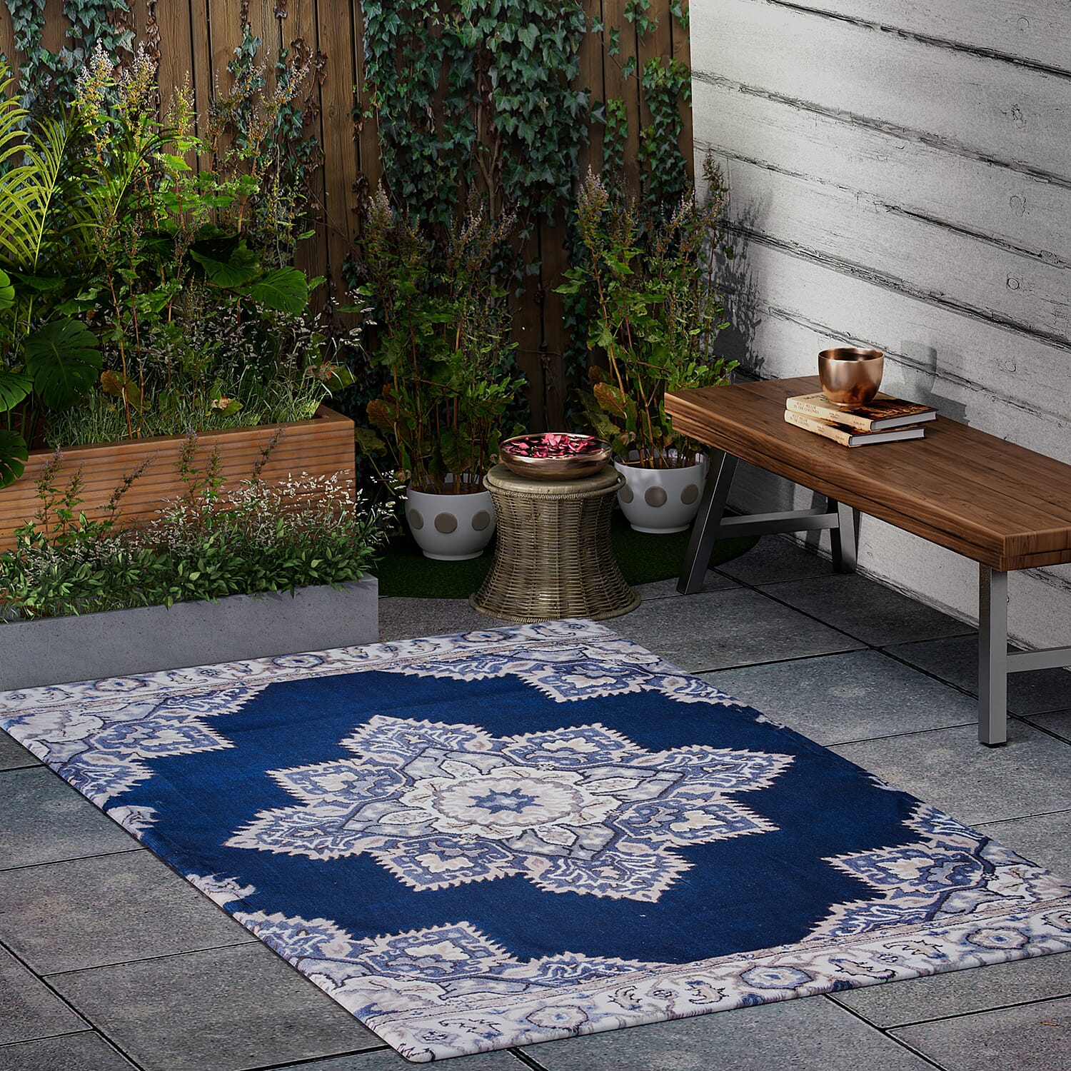 PET Outdoor Digital Printed Rug 1000 GSM (Size 150x90 Cm) - Blue & Multi