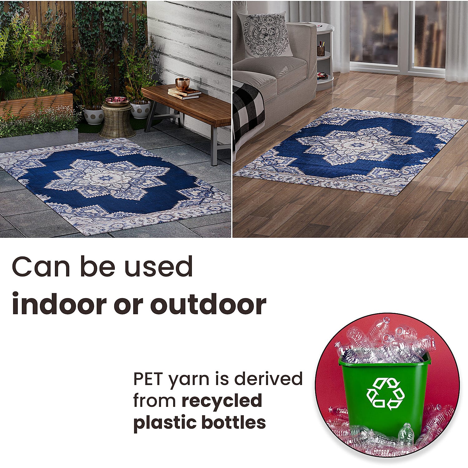 PET Outdoor Digital Printed Rug 1000 GSM (Size 150x90 Cm) - Blue & Multi