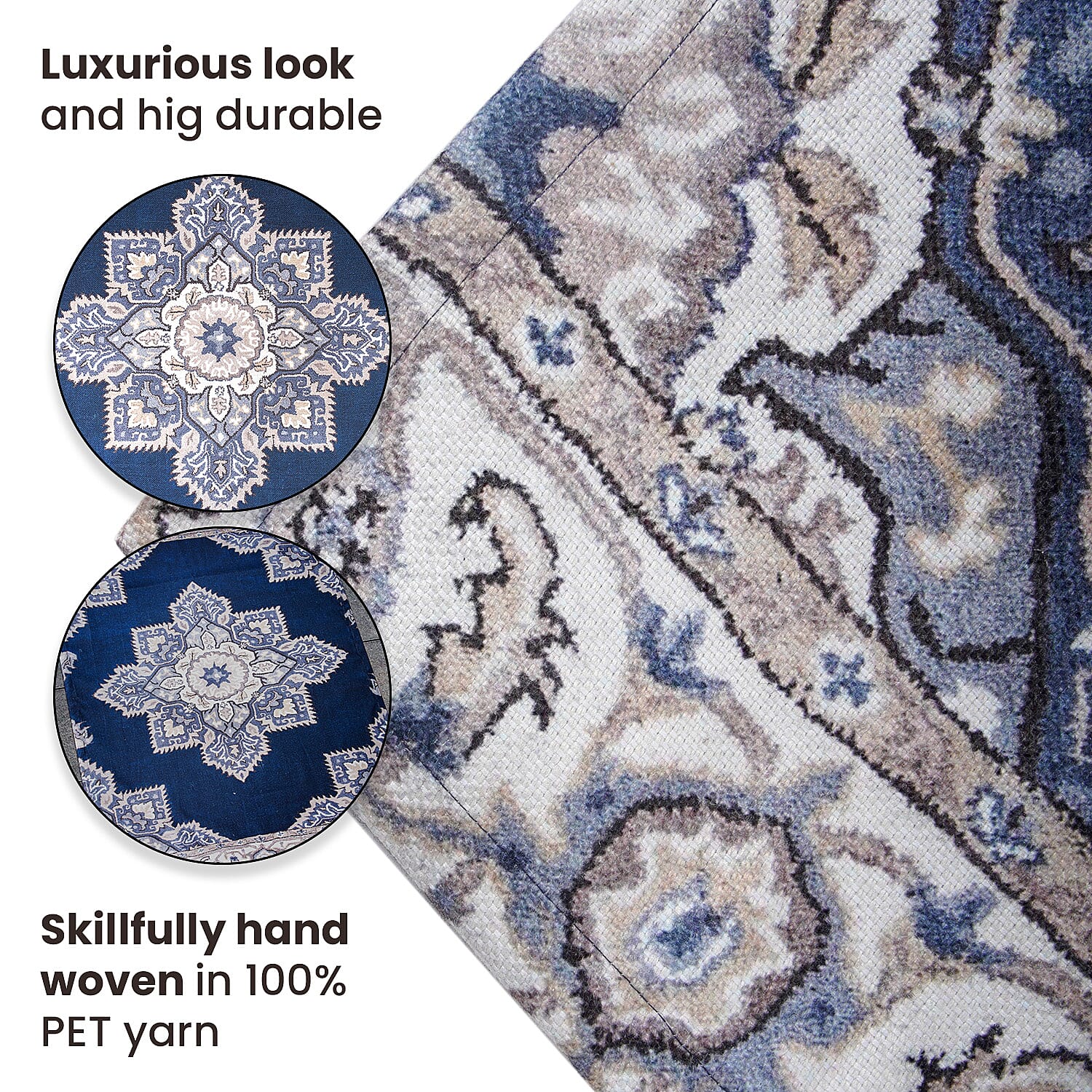 PET Outdoor Digital Printed Rug 1000 GSM (Size 150x90 Cm) - Blue & Multi