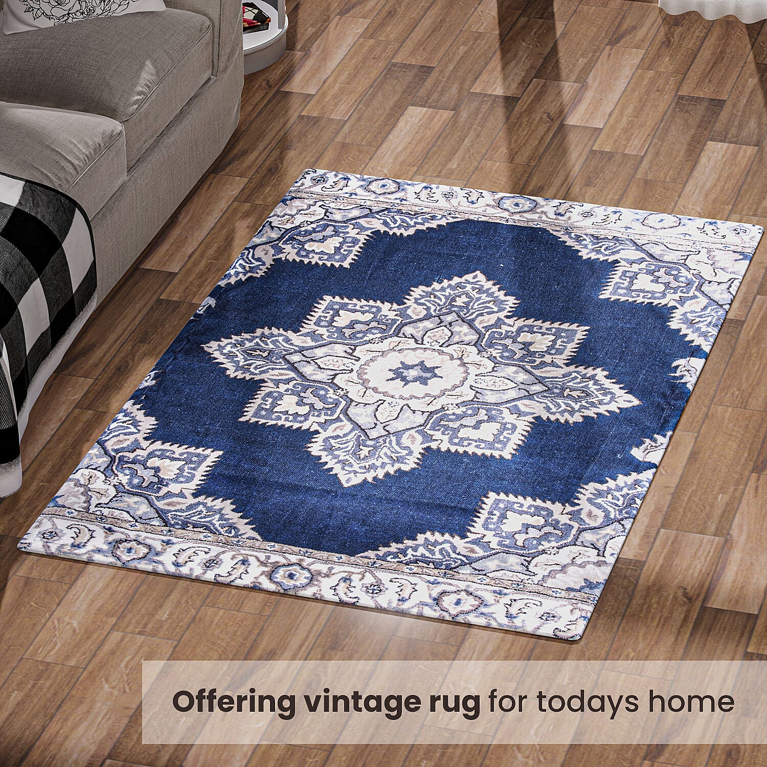 PET Outdoor Digital Printed Rug 1000 GSM (Size 150x90 Cm) - Blue & Multi