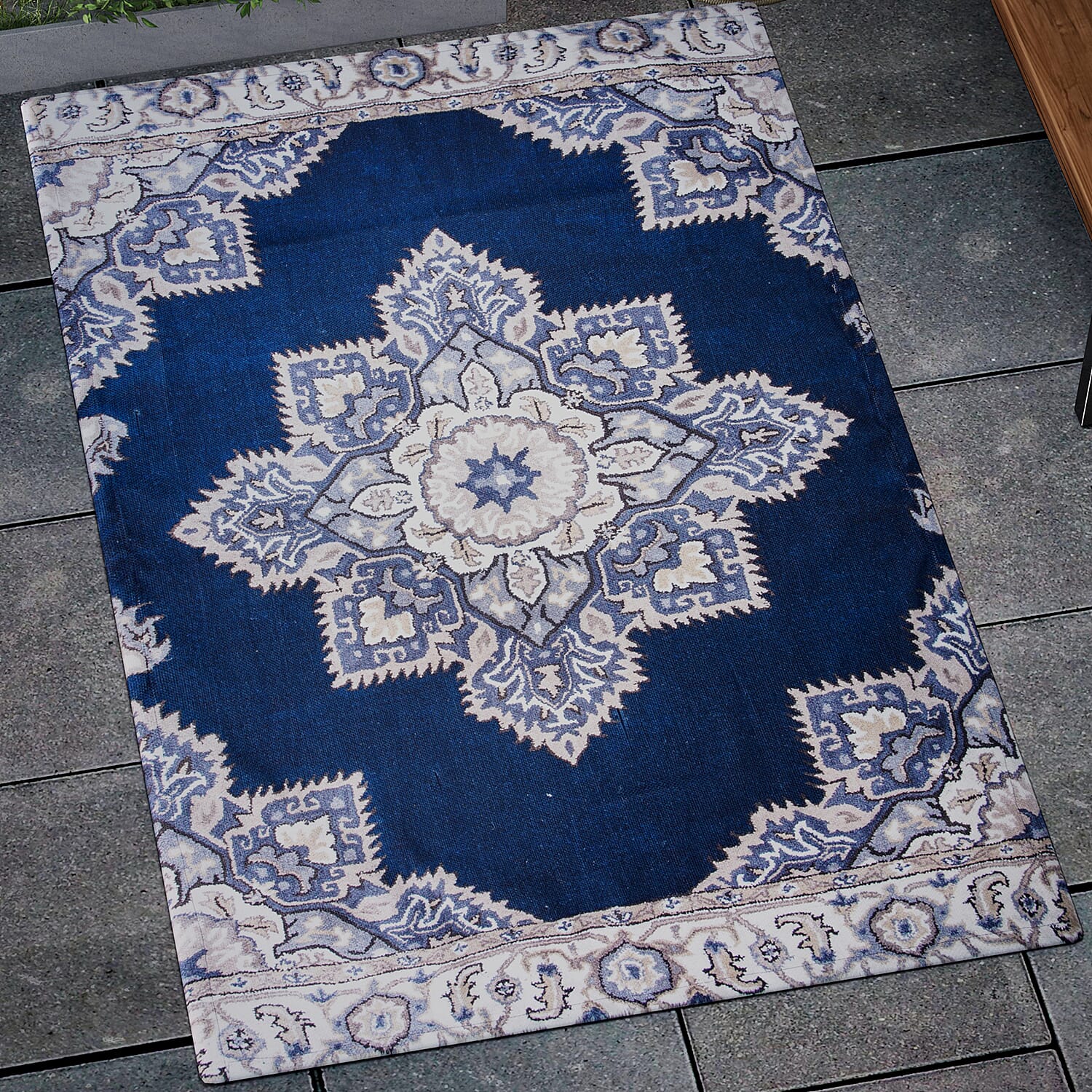 PET Outdoor Digital Printed Rug 1000 GSM (Size 150x90 Cm) - Blue & Multi