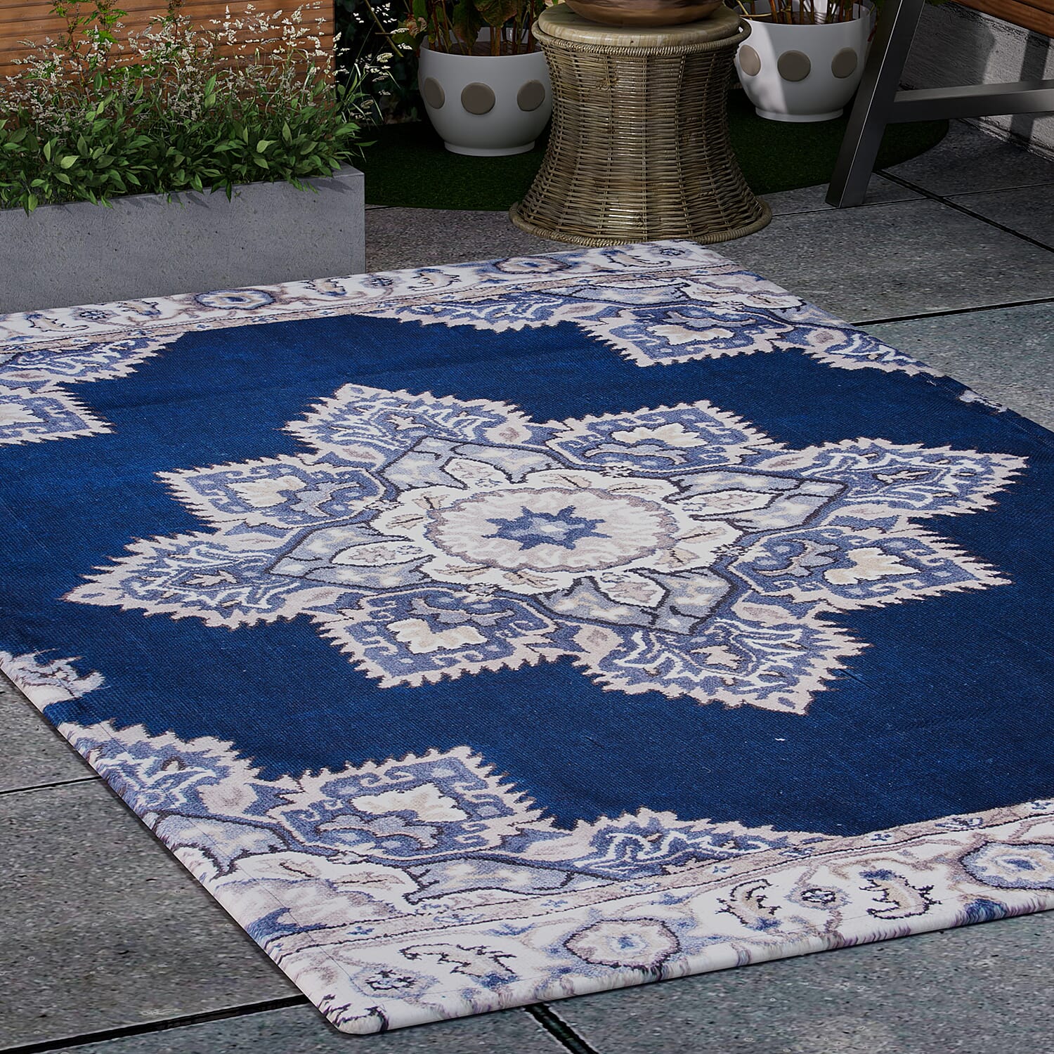 PET Outdoor Digital Printed Rug 1000 GSM (Size 150x90 Cm) - Blue & Multi