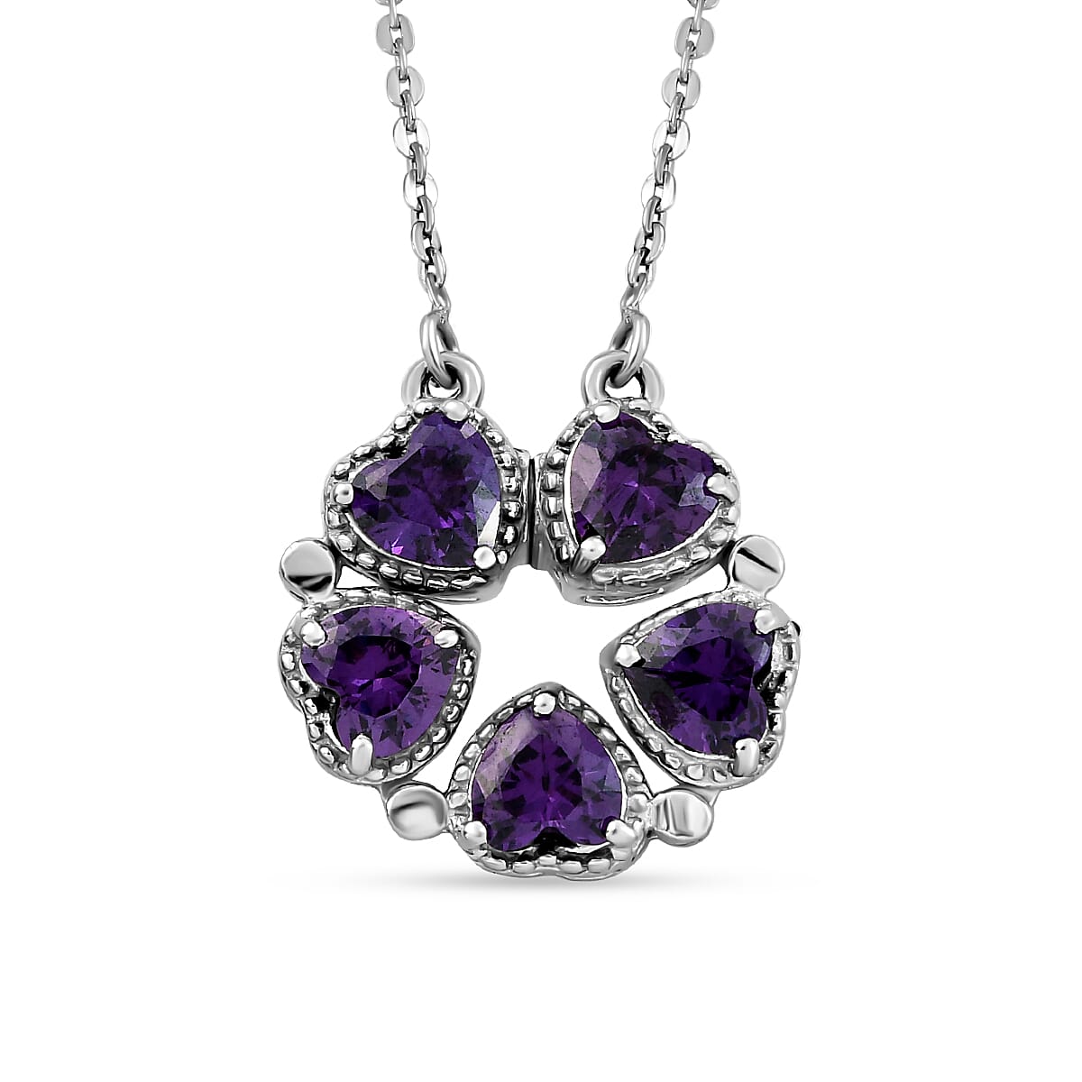 Simulated Amethyst Heart Pendant Cum Necklace With Magnet (Size - 18) in Platinum Overlay Sterling Silver
