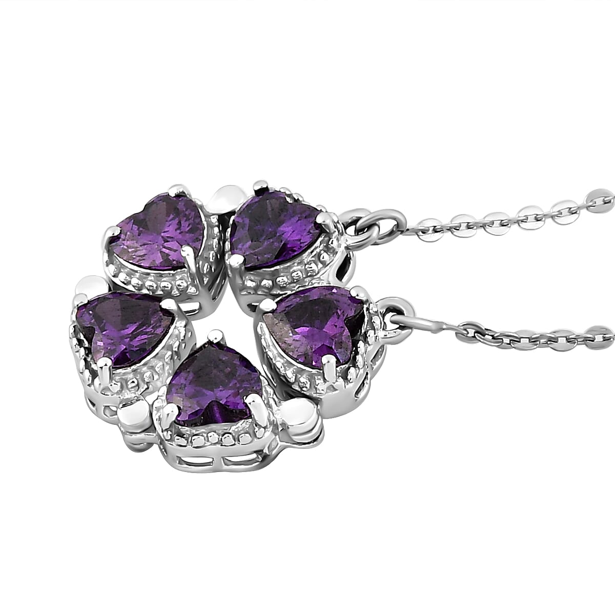 Simulated Amethyst Heart Pendant Cum Necklace With Magnet (Size - 18) in Platinum Overlay Sterling Silver