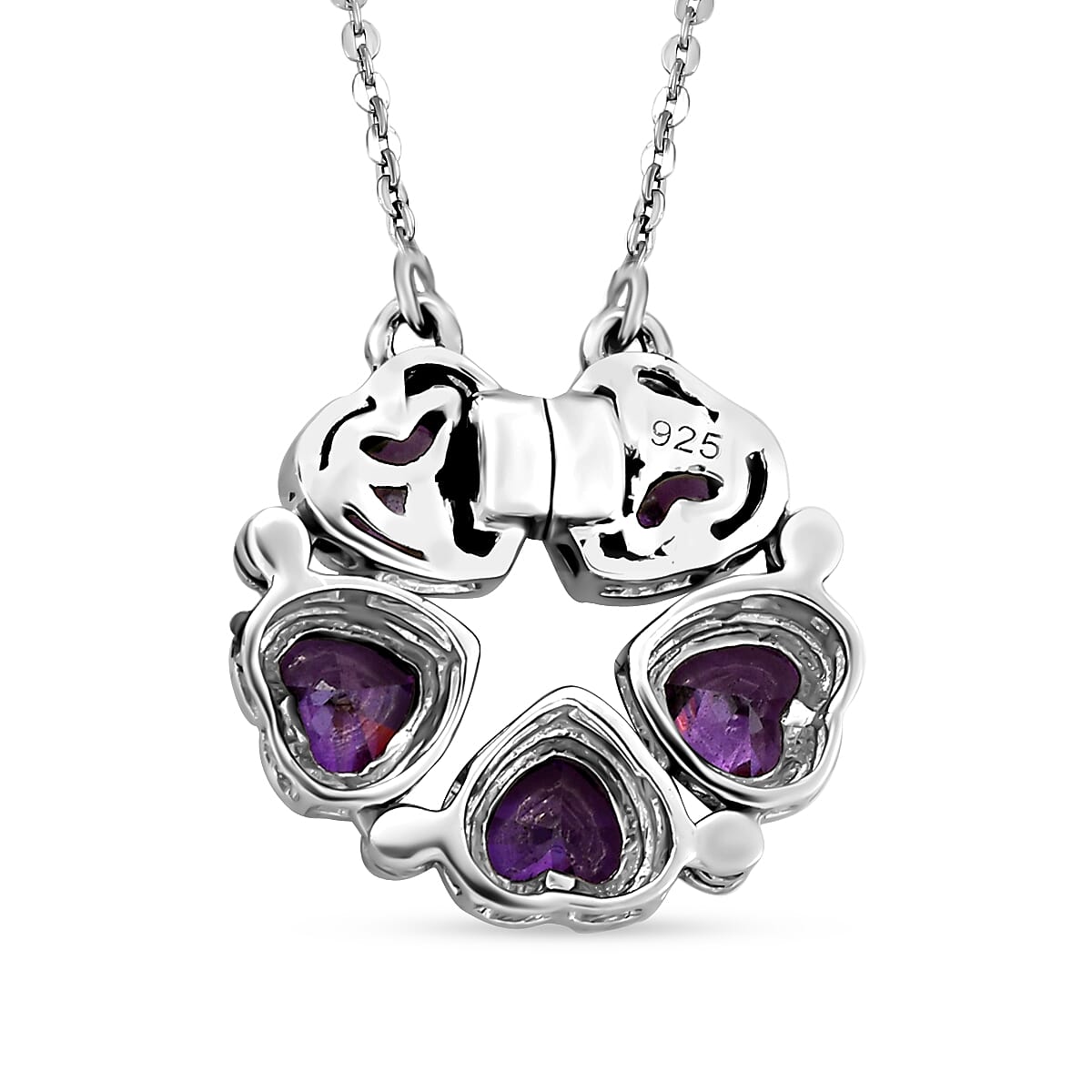 Simulated Amethyst Heart Pendant Cum Necklace With Magnet (Size - 18) in Platinum Overlay Sterling Silver