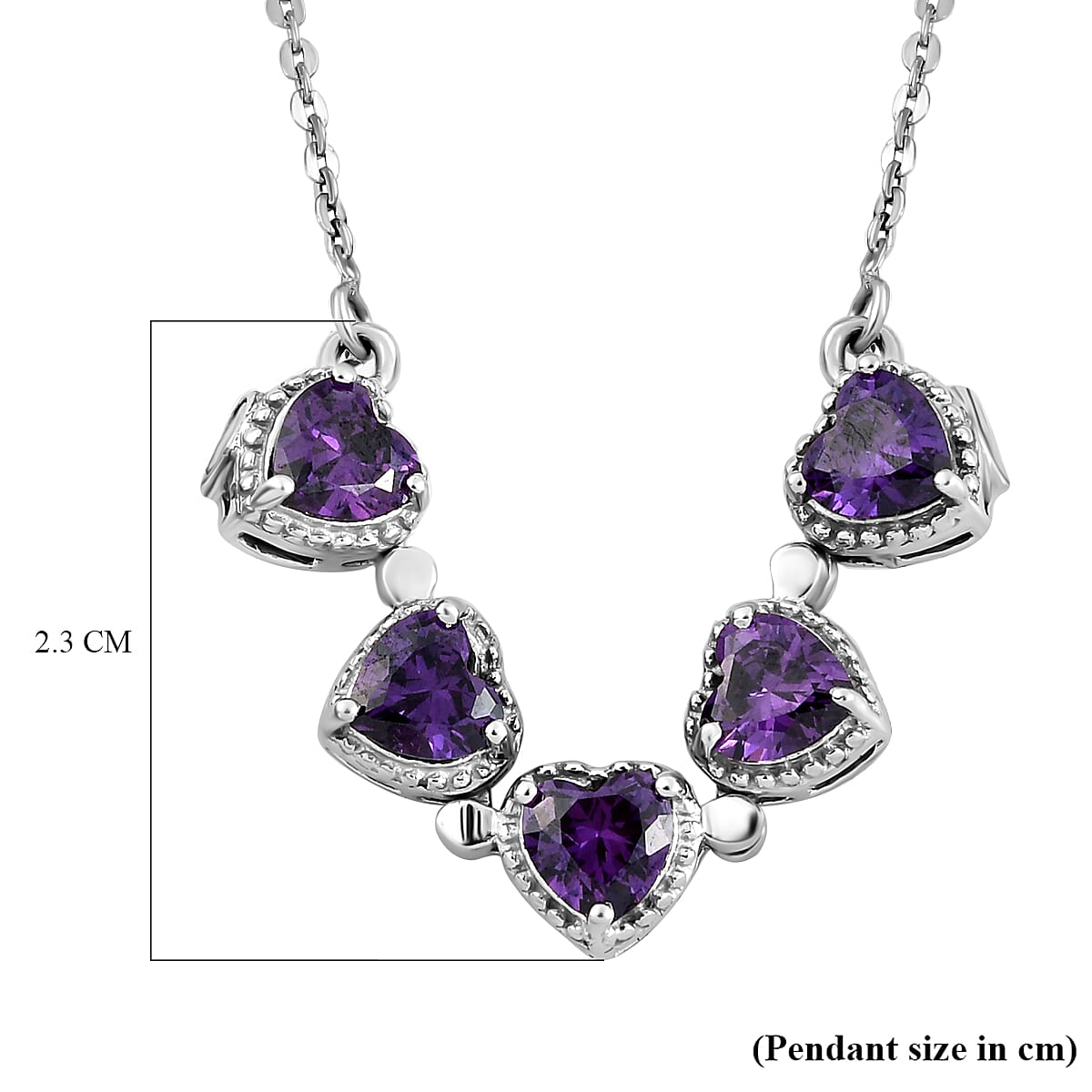 Simulated Amethyst Heart Pendant Cum Necklace With Magnet (Size - 18) in Platinum Overlay Sterling Silver