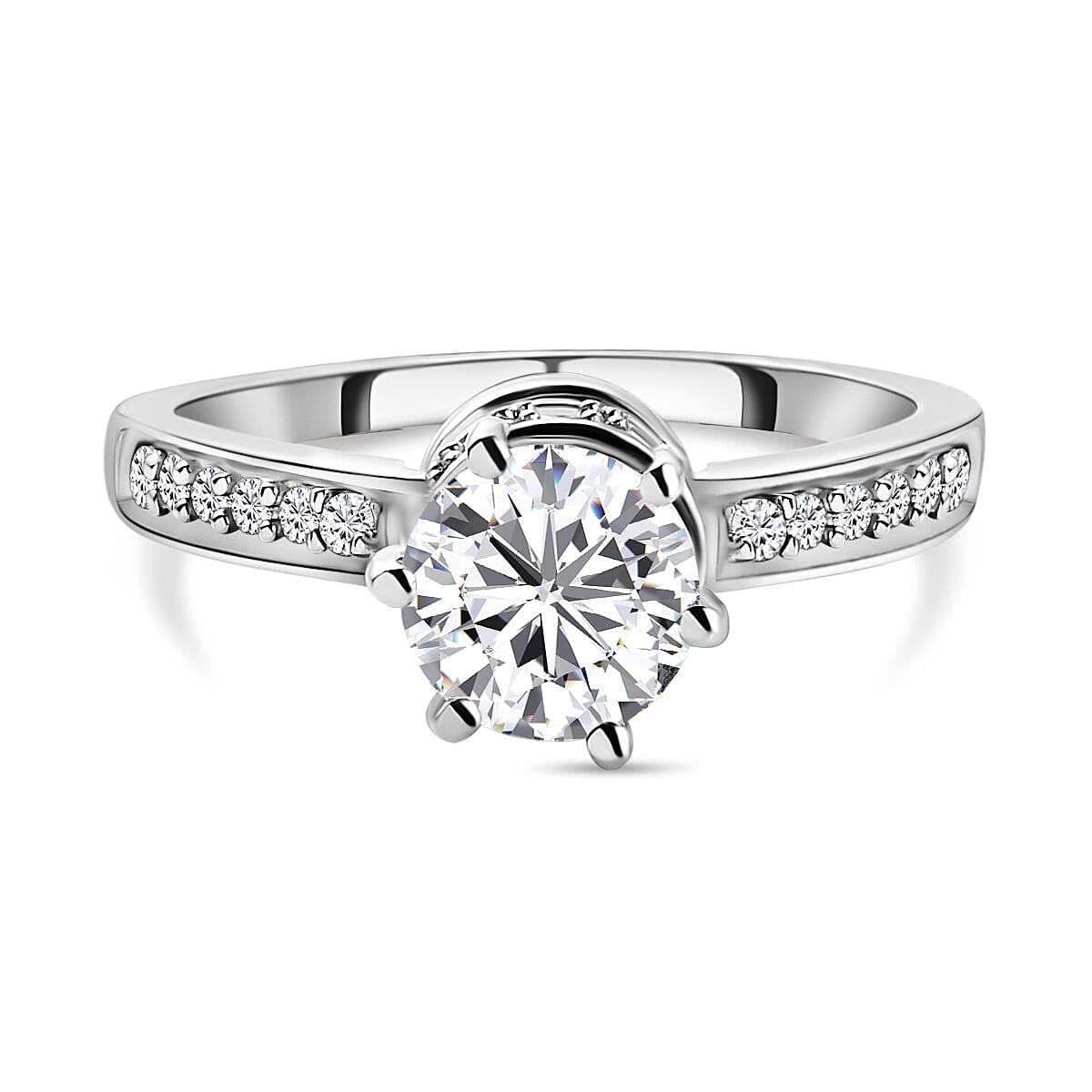 Moissanite Sterling Silver Platinum Plated Moissanite Ring In - Main Image
