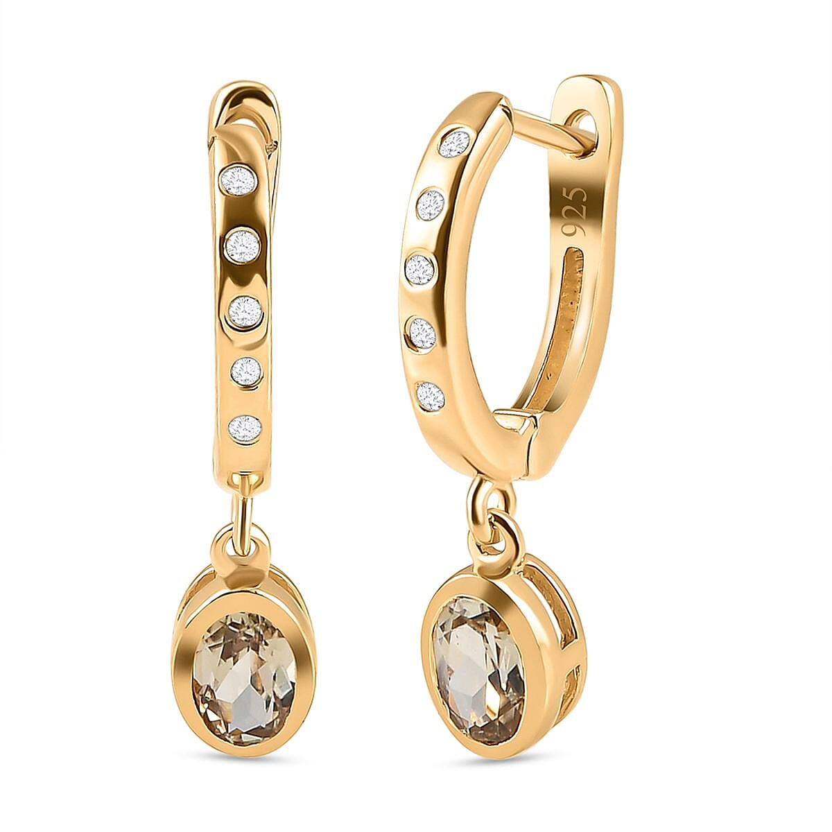 Turkizite and Natural Cambodian Zircon Hoop Earrings in Vermeil Yellow Gold Overlay Sterling Silver 1.07 Ct.