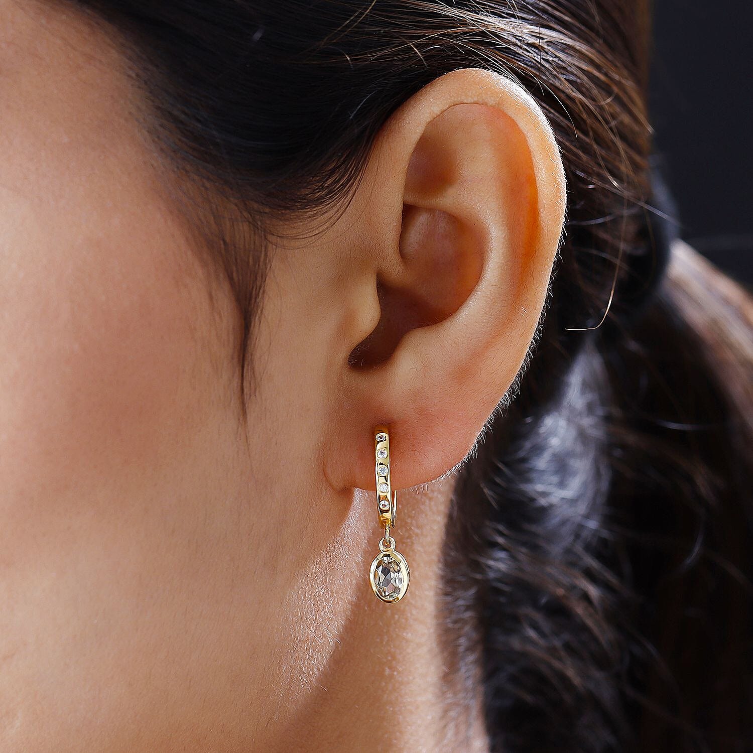 Turkizite and Natural Cambodian Zircon Hoop Earrings in Vermeil Yellow Gold Overlay Sterling Silver 1.07 Ct.