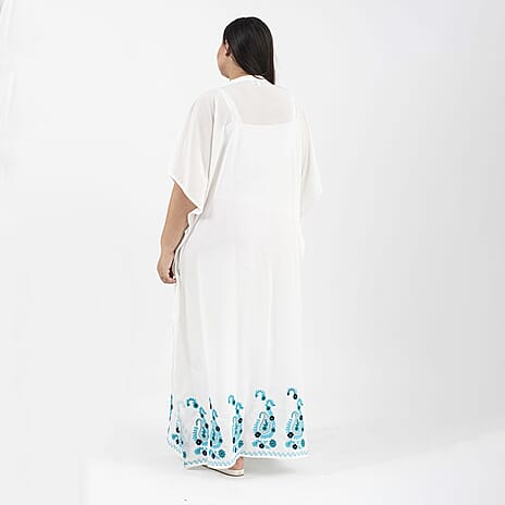 Tamsy Floral Embroidery Kaftan (One Size) - White