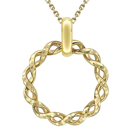 9K Yellow Gold 17.5mm x 22mm Diamond Cut Twist Circle Adjustable Necklace 18 Inch