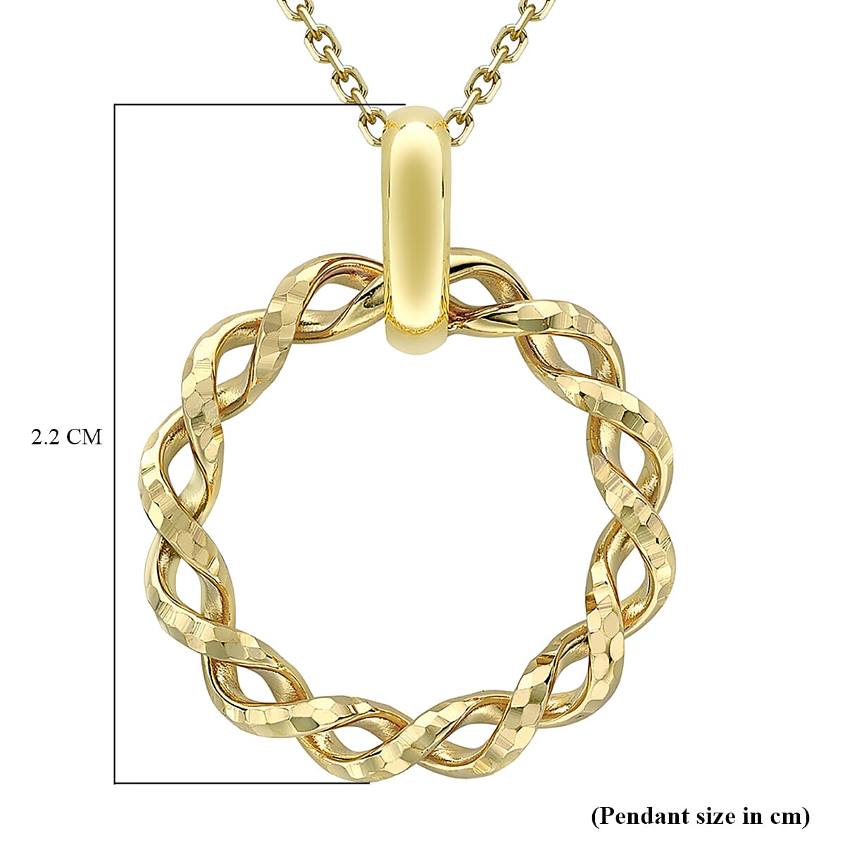 9K Yellow Gold 17.5mm x 22mm Diamond Cut Twist Circle Adjustable Necklace 18 Inch