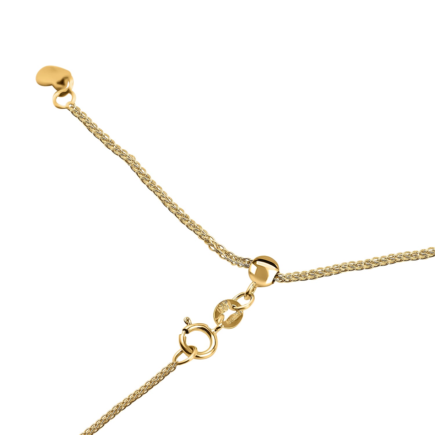 9K Yellow Gold Adjustable Heart Slider Spiga Chain 22 Inch