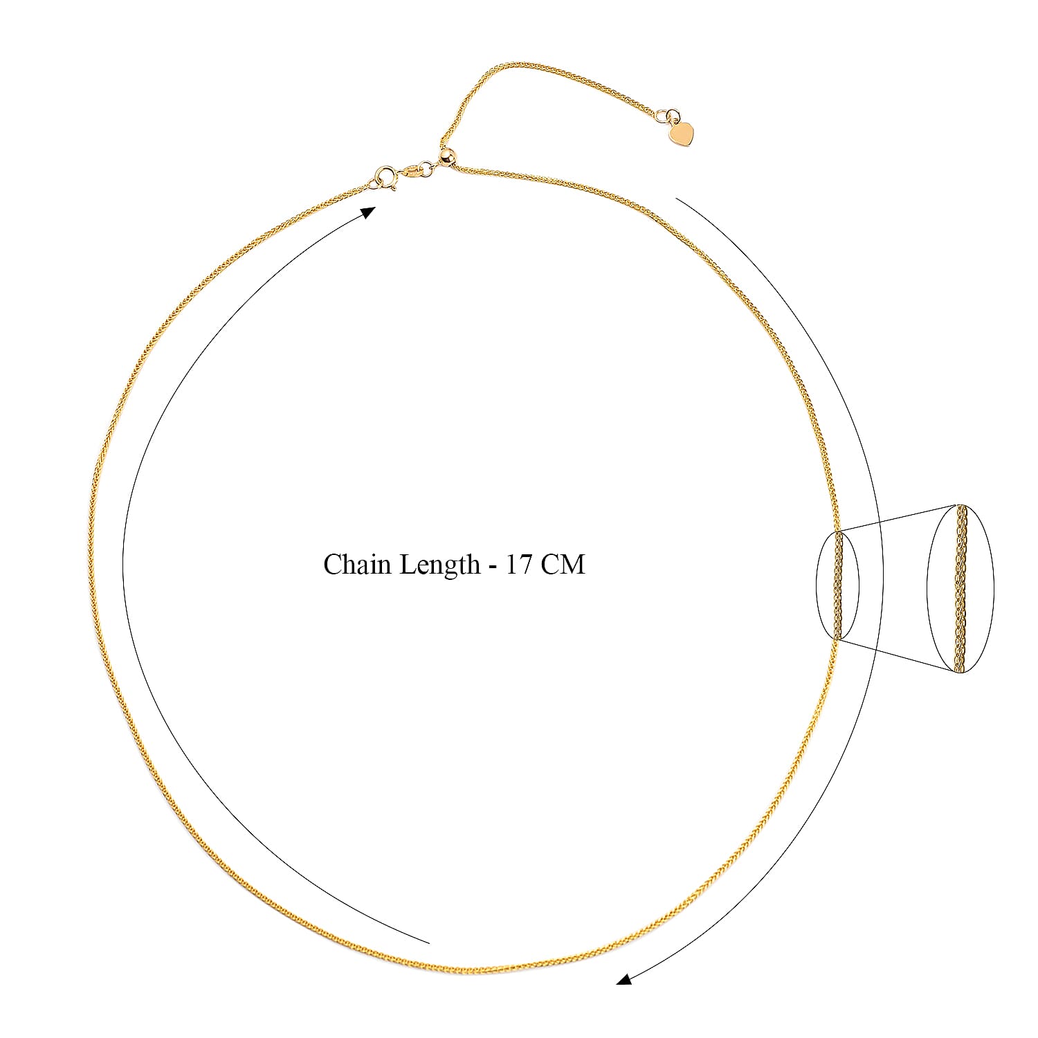 9K Yellow Gold Adjustable Heart Slider Spiga Chain 22 Inch