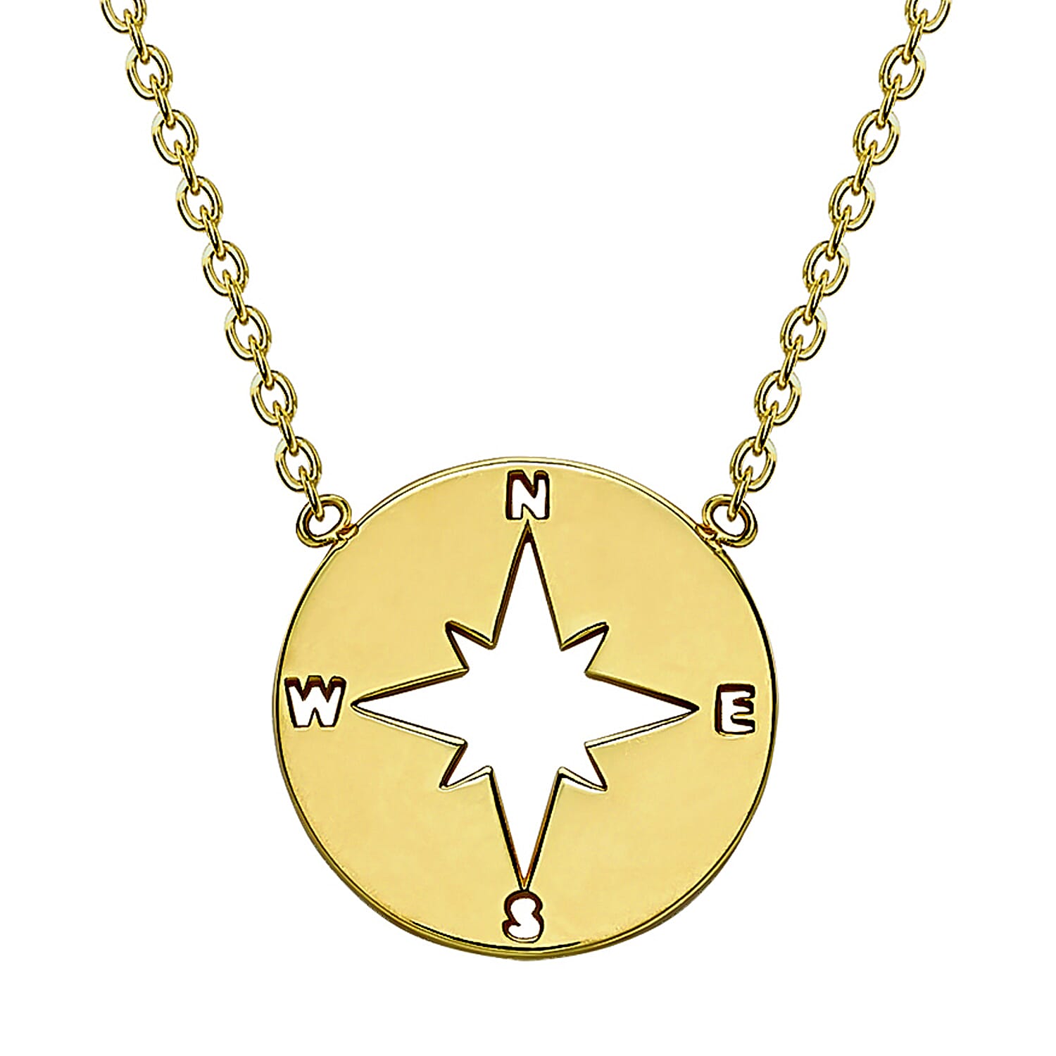 9K Yellow Gold 9.8mm Cutout Compass Necklace 17 Inch