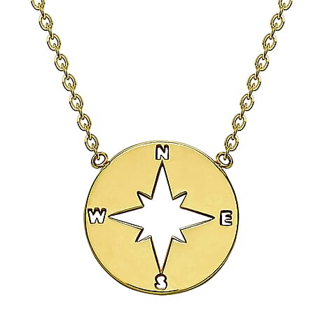 9K Yellow Gold 9.8mm Cutout Compass Necklace 17 Inch