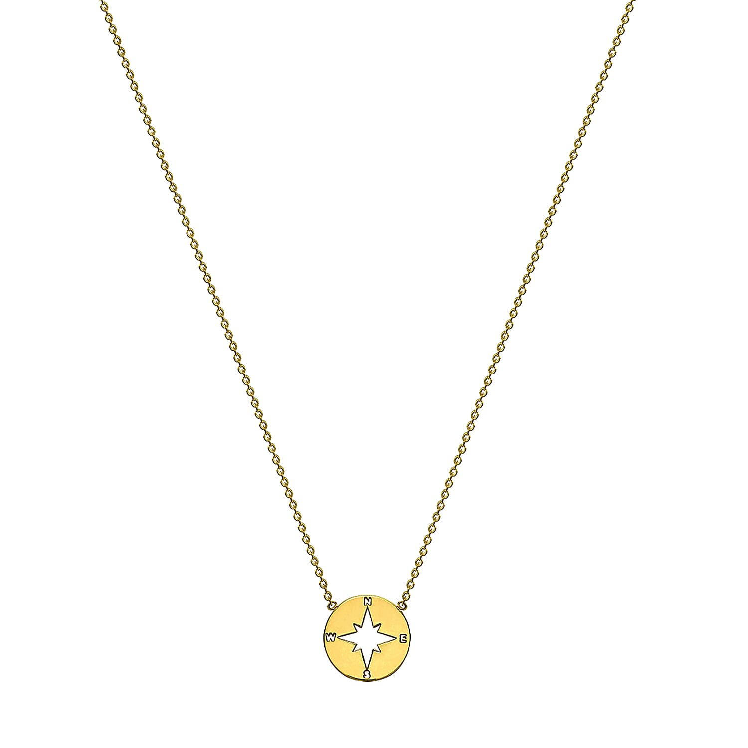 9K Yellow Gold 9.8mm Cutout Compass Necklace 17 Inch
