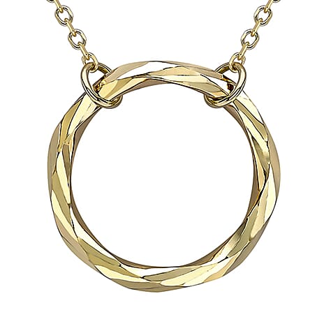 9K Yellow Gold 17.8mm Diamond Cut Ring Adjustable Necklace 18 Inch