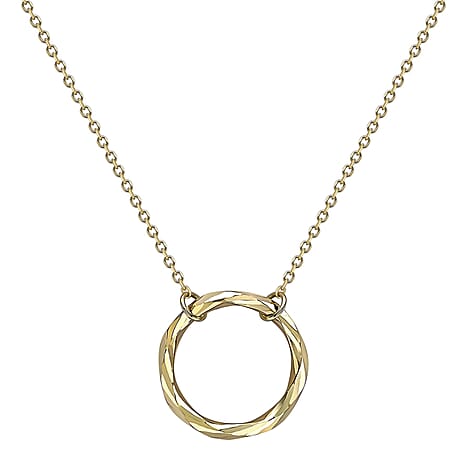 9K Yellow Gold 17.8mm Diamond Cut Ring Adjustable Necklace 18 Inch