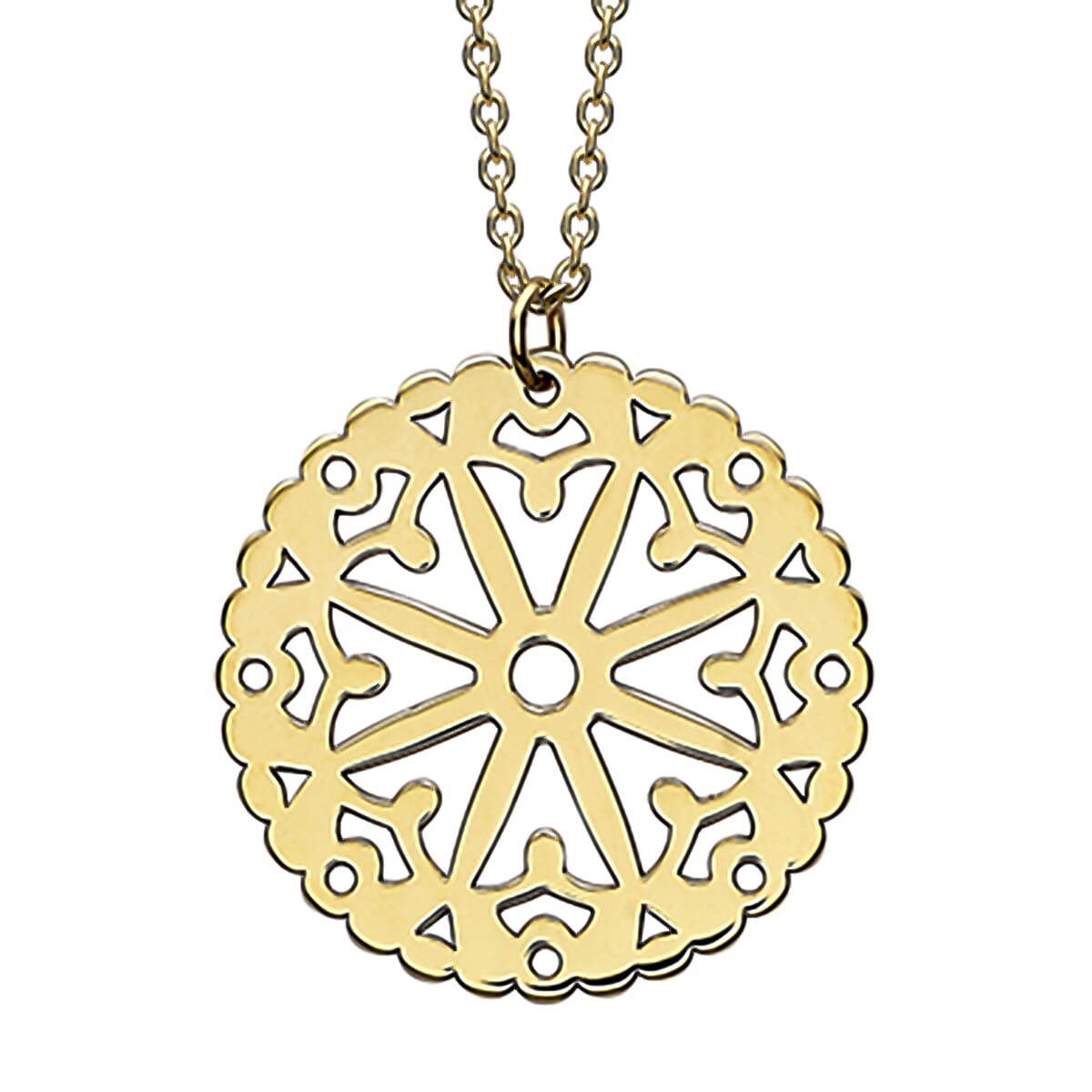 9K Yellow Gold 16.5mm x 18mm Lace Disc Adjustable Necklace 17 Inch