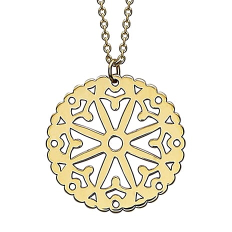 9K Yellow Gold 16.5mm x 18mm Lace Disc Adjustable Necklace 17 Inch