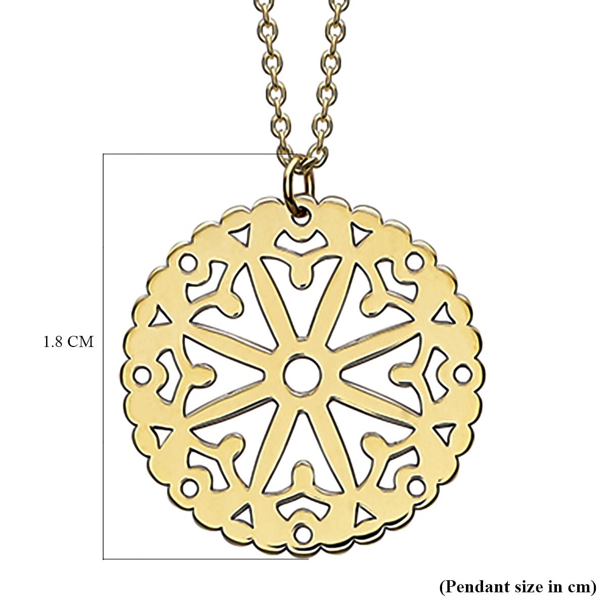 9K Yellow Gold 16.5mm x 18mm Lace Disc Adjustable Necklace 17 Inch