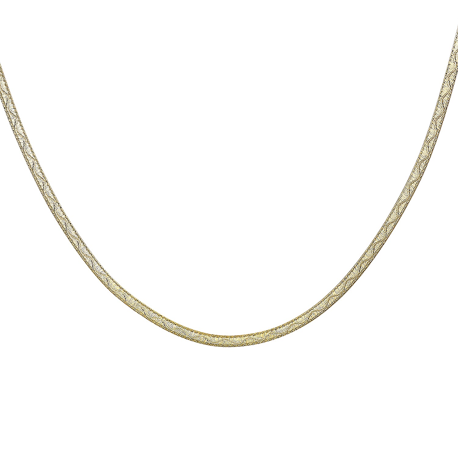 9K Yellow Gold 3.5mm Diamond Cut Wave Herringbone Necklace 18 Inch