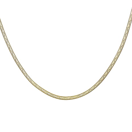 9K Yellow Gold 3.5mm Diamond Cut Wave Herringbone Necklace 18 Inch