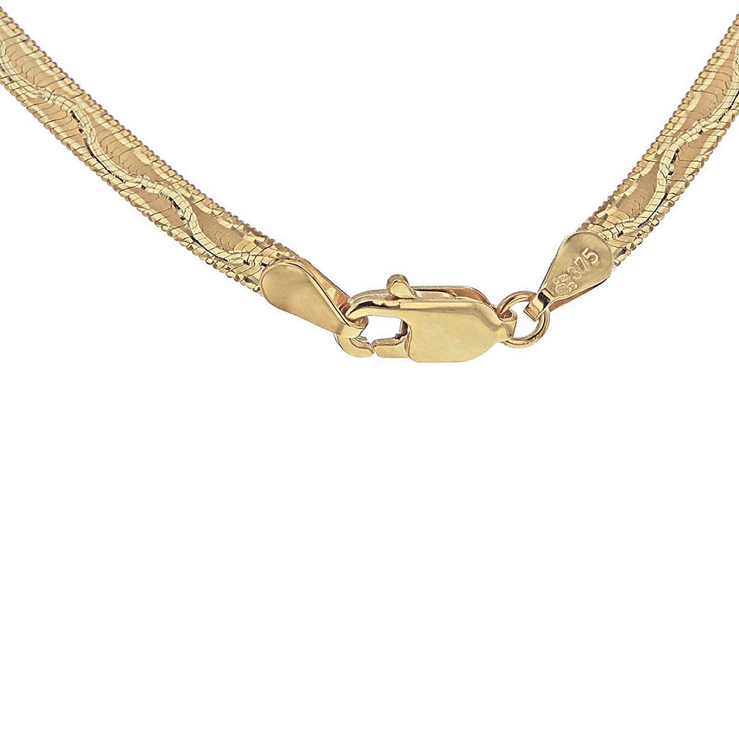 9K Yellow Gold 3.5mm Diamond Cut Wave Herringbone Necklace 18 Inch