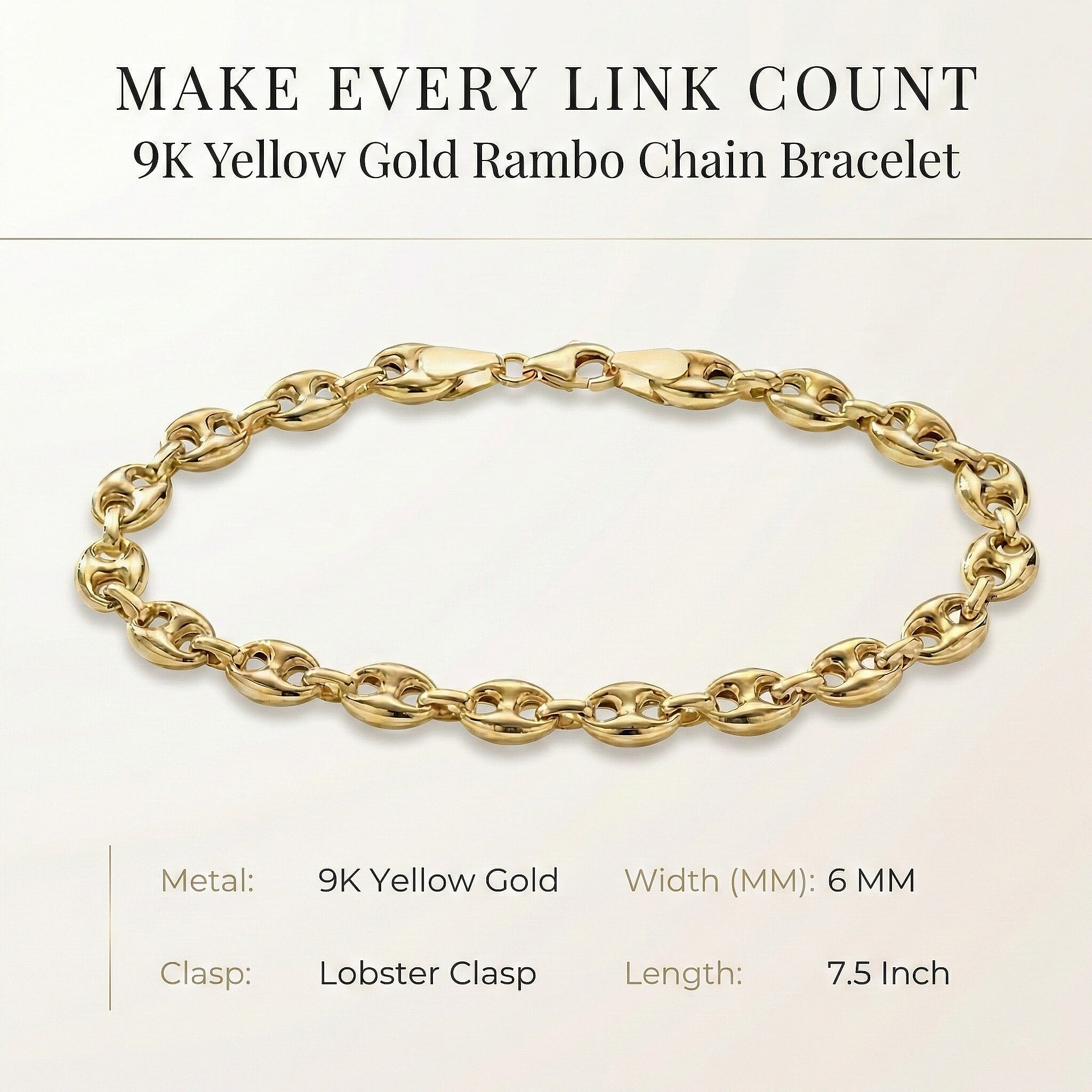 9K Yellow Gold  (Size - 7.5) Bracelet,  Gold Wt. 4.8 Gms