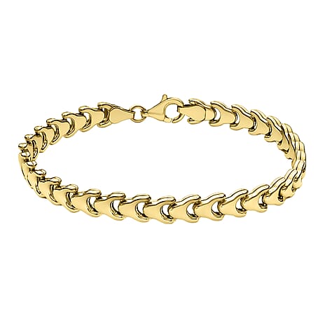 9K Yellow Gold 6mm Stamped Fancy Link Bracelet 7.5 Inch