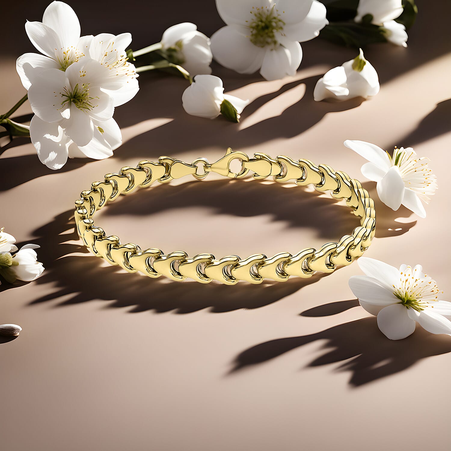 9K Yellow Gold 6mm Stamped Fancy Link Bracelet 7.5 Inch